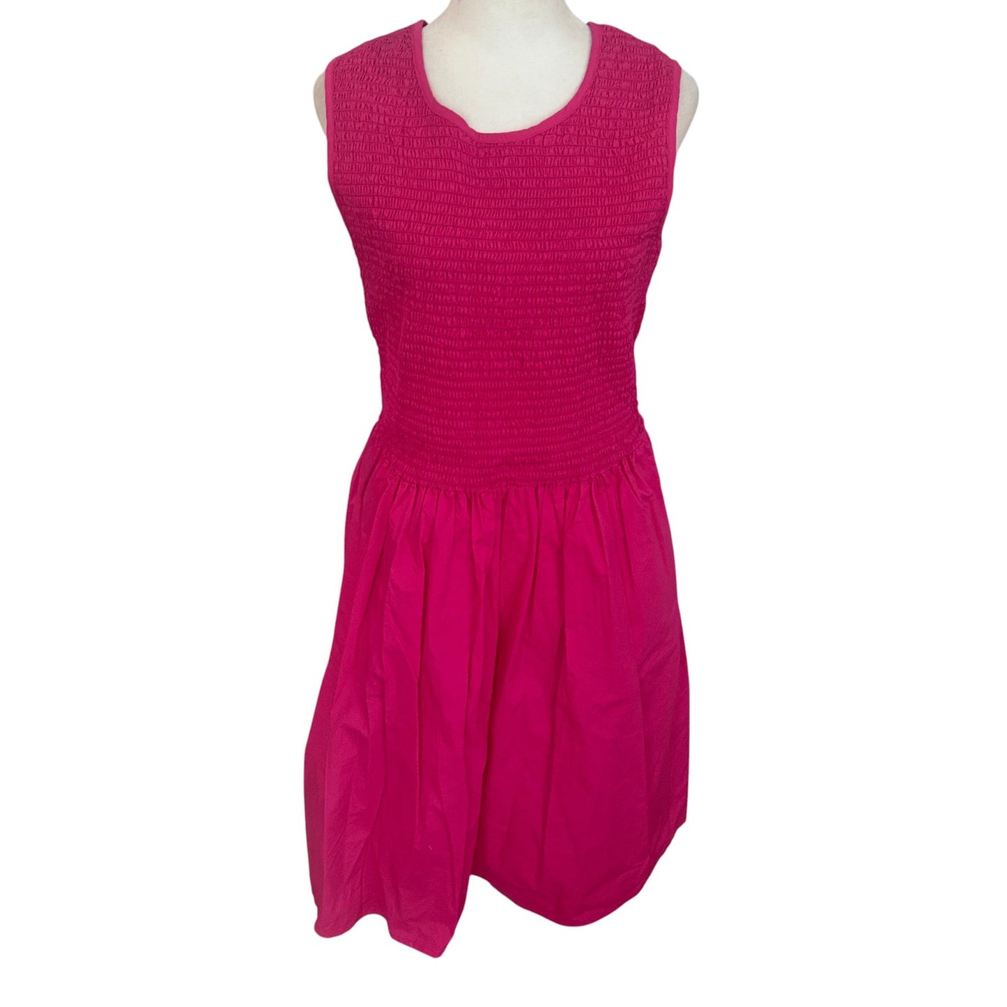 French Connection Pink Rhodes Sleeveless Poplin Smocked Dress Womens Size 12