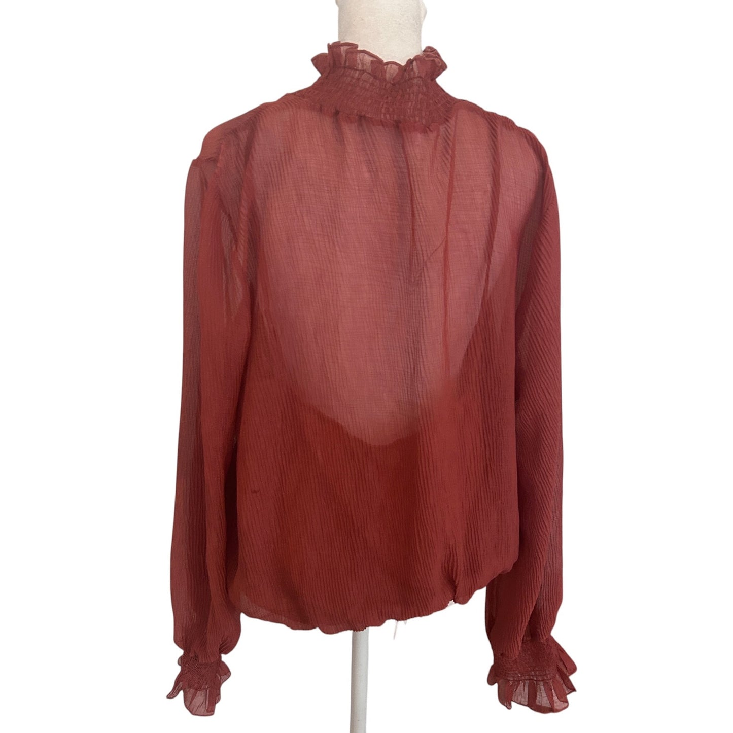 ASTR The Label Brown Long Sleeve Mock Neck Ruffled Blouse Womens Size XL