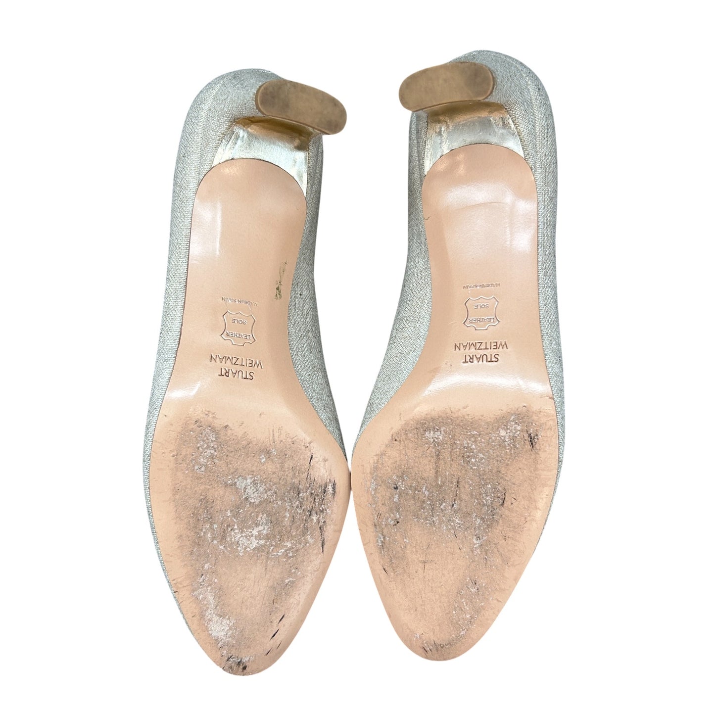 Stuart Weitzman Chicpump Gold Summer Linen Closed Toe Pump Heels Womens Size 7.5