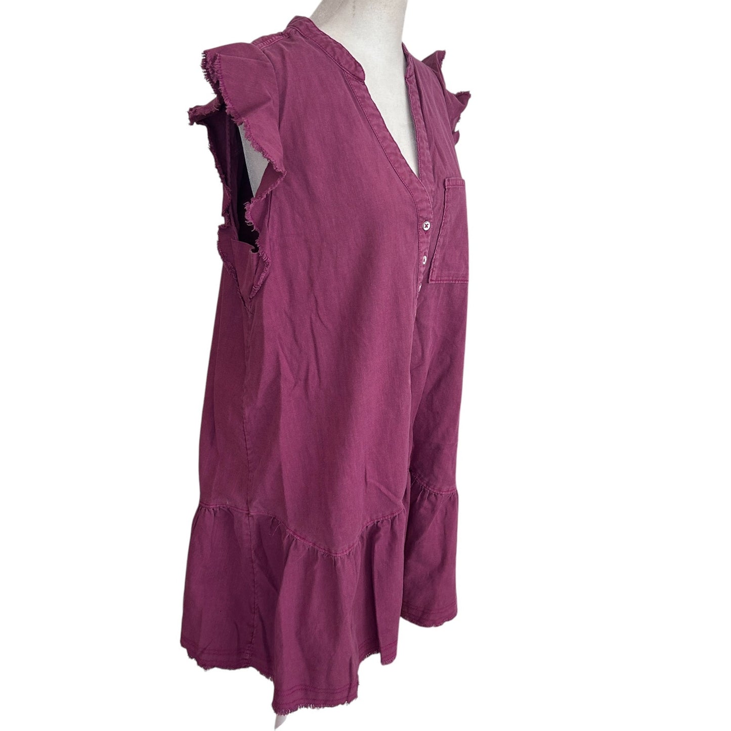 Anthropologie Pilcro Burgundy Flounced Tunic Dress Fringe Womens Size Medium