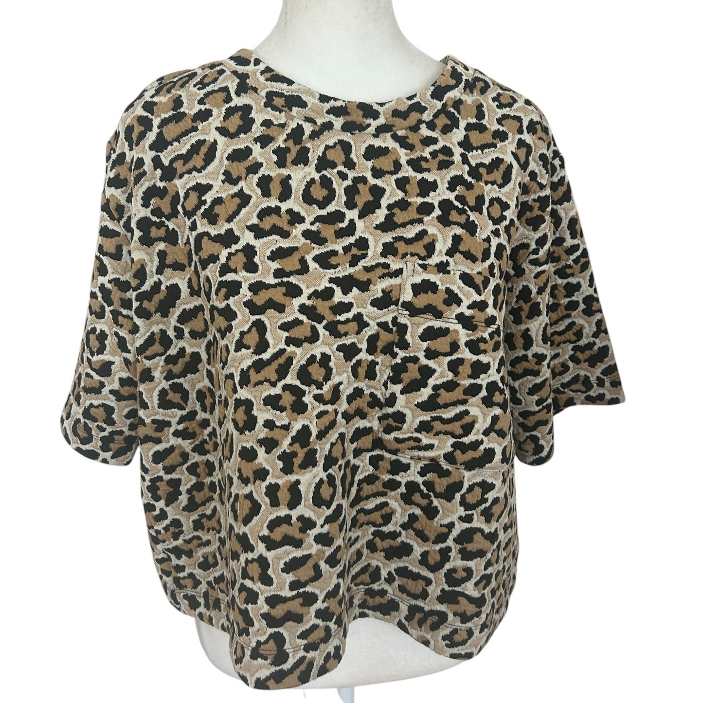 Maeve Anthropologie Cheetah Boxy Short Sleeve Knit Top Womens Size Large