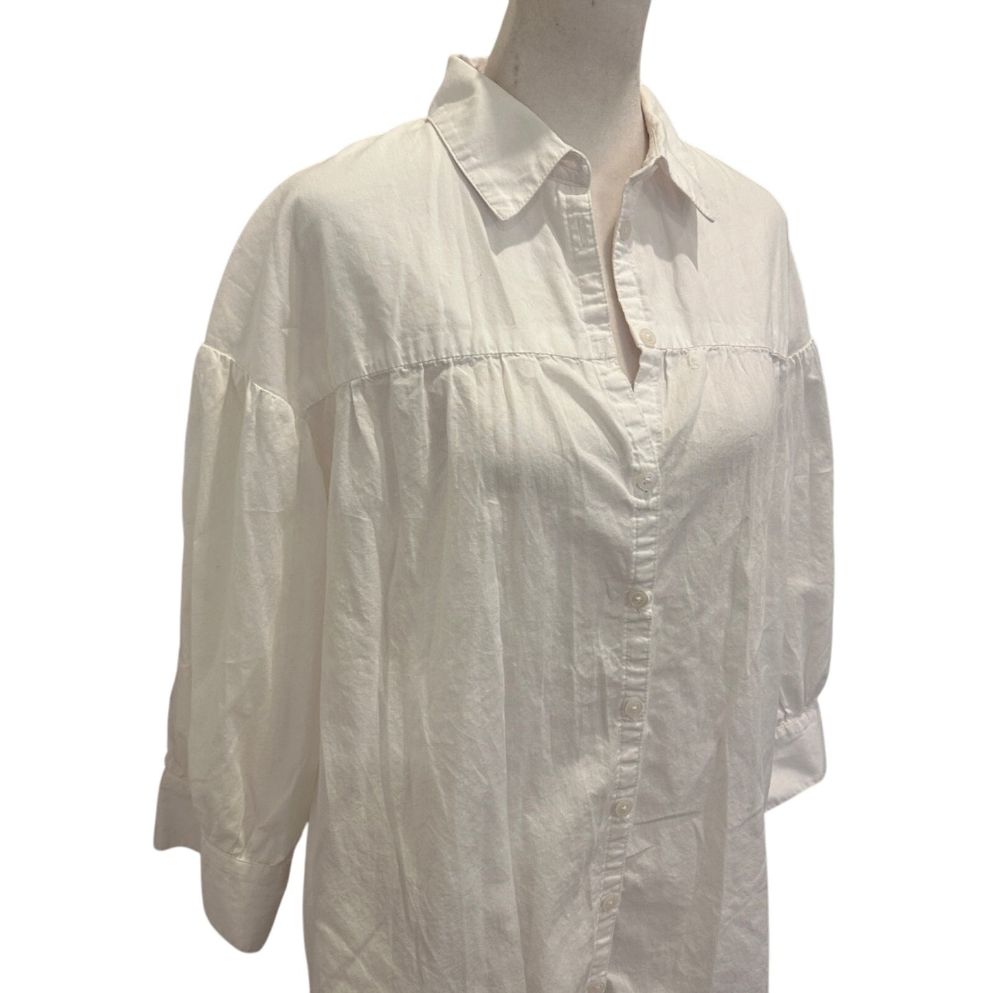 Maeve by Anthropologie White Button Down Classic Top Blouse Womens Size Large