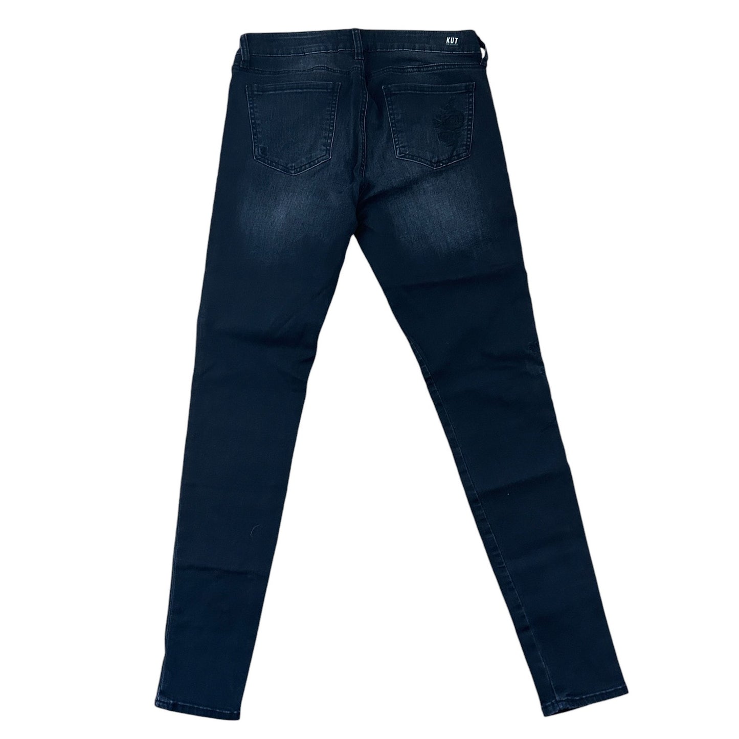 KUT from the Kloth Black Skinny Jeans Black Floral Embroidery Womens Size 8