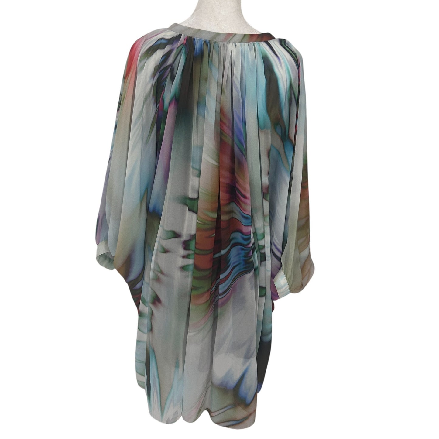 Maggy London Grey Gold Green Purple Mini Kaftan Boho Tunic Dress Womens Size 6