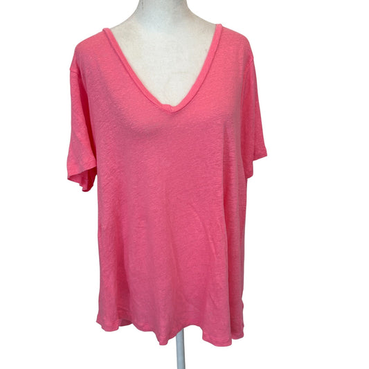 Vineyard Vines Pink 100% linen Short Sleeve V-Neck Tee Shirt Womens Size XL