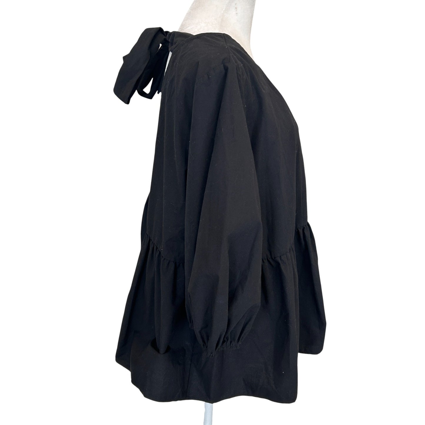 ASOS Design Black Babydoll Short Puff Sleeve Top Blouse Womens Size 10