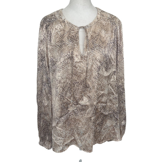 Tommy Bahama Brown, Tan Snakeskin V-Neck Long Sleeve Blouse Womens Size XL