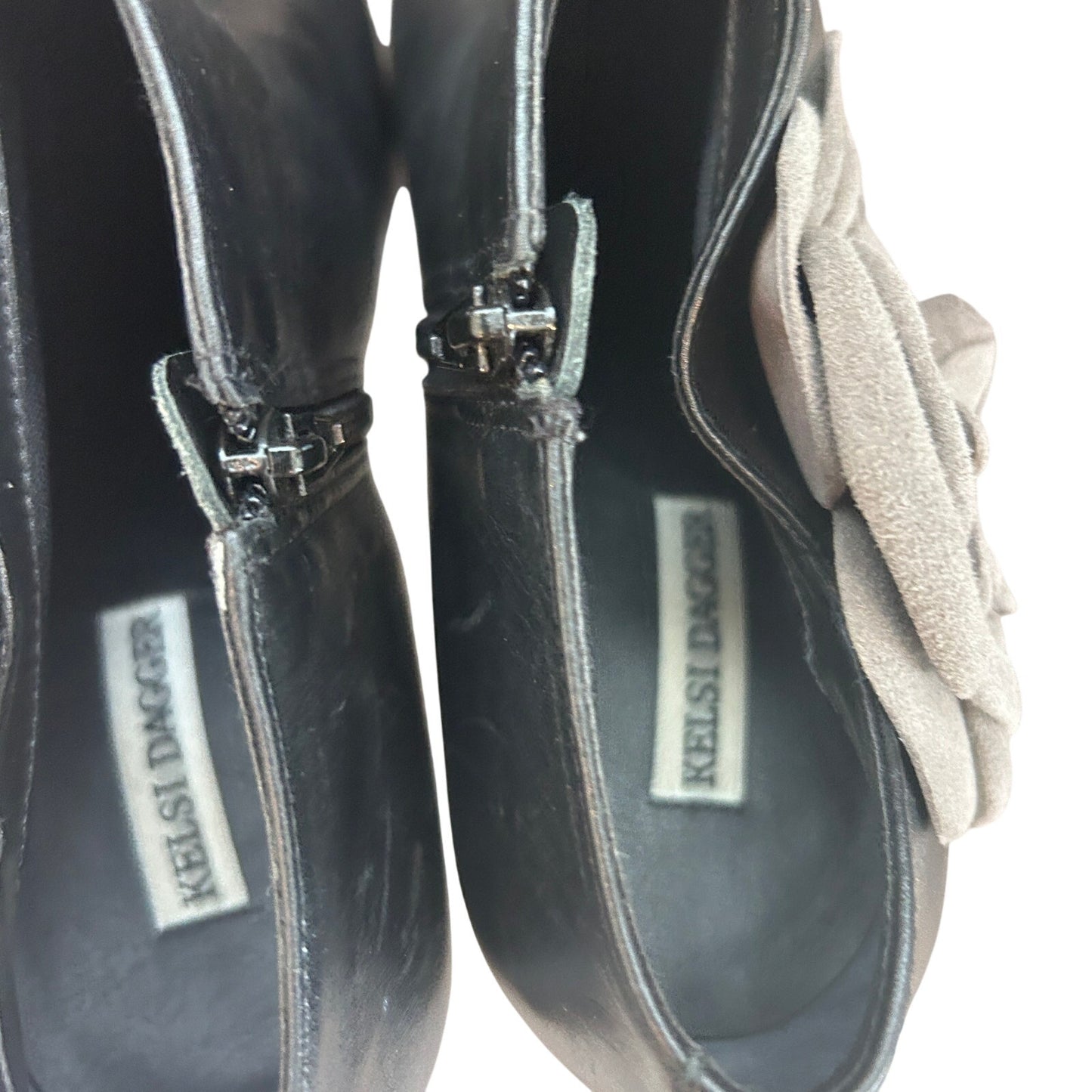 Kelsi Dagger Rosabella Black Grey Leather Heeled Platform Boots Womens Size 8.5
