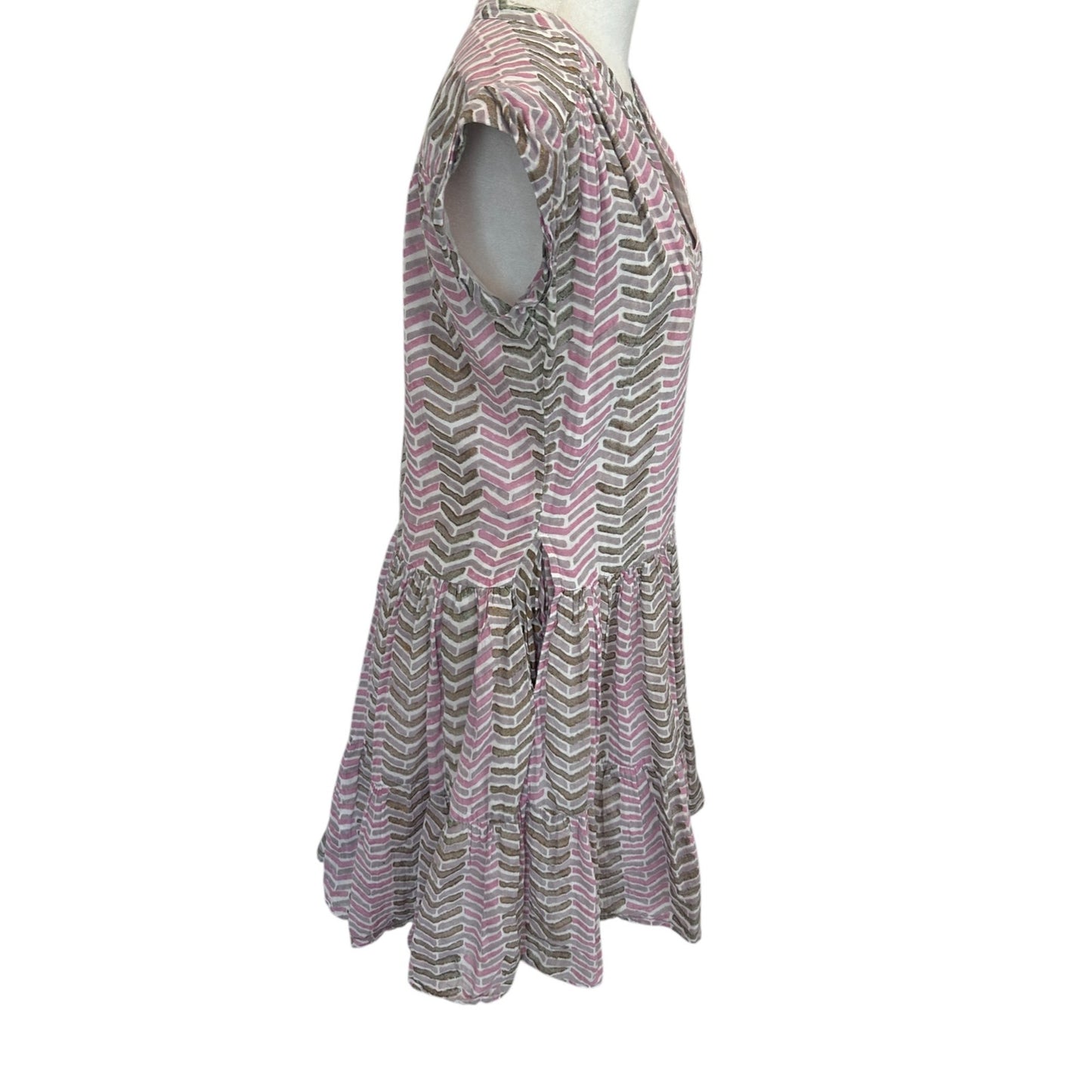 Oliphant Pink Purple V-Neck Short Sleeve Ruffled Dress Boho Womens Size XS