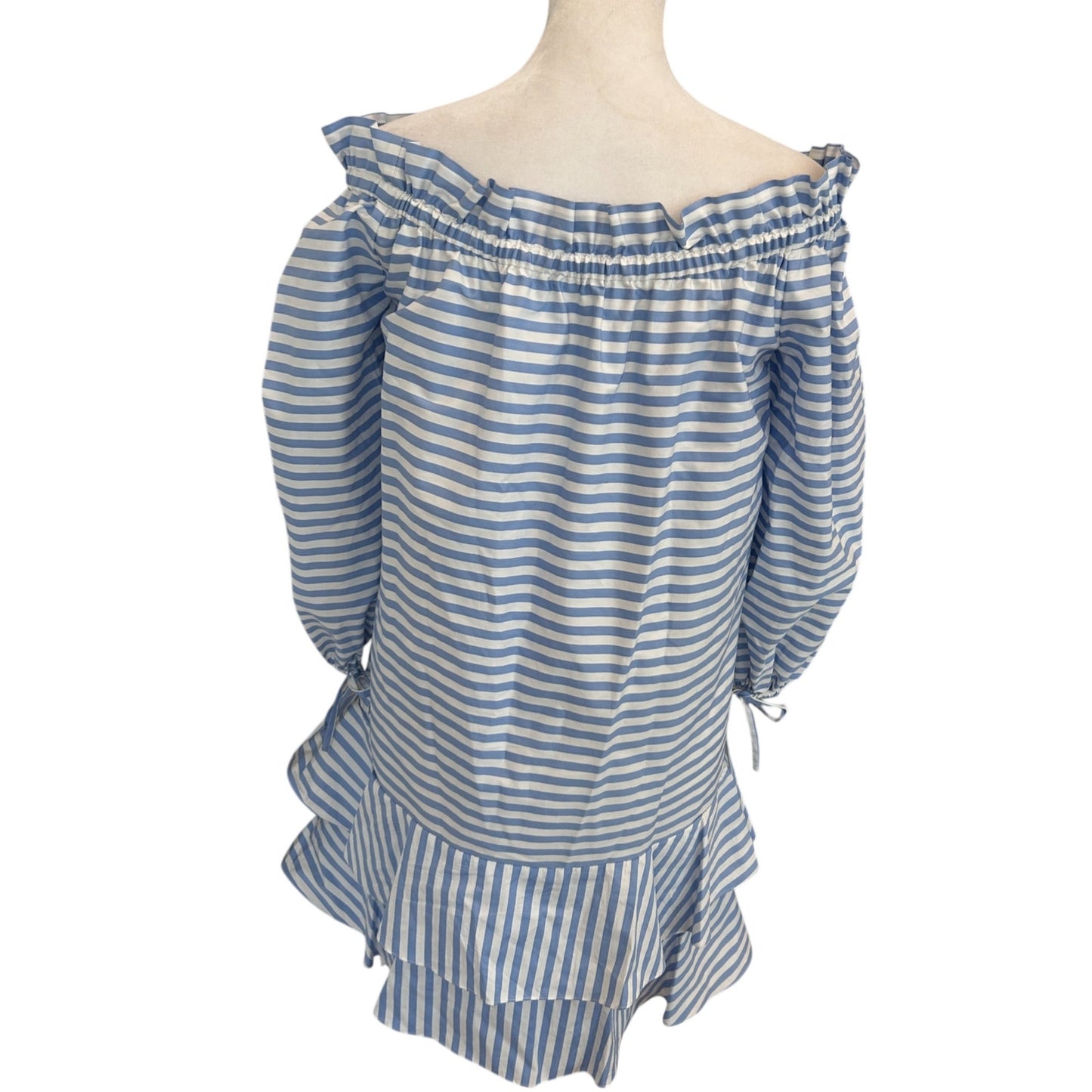 Danielle Fichera Blue and White Striped Ruffled Mini Dress Womens Size Small