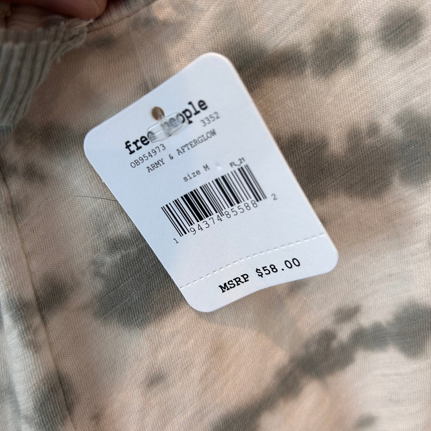 Free People FP Movement Green and Ivory Tie Dye Tank Top Womens Size Small NEW