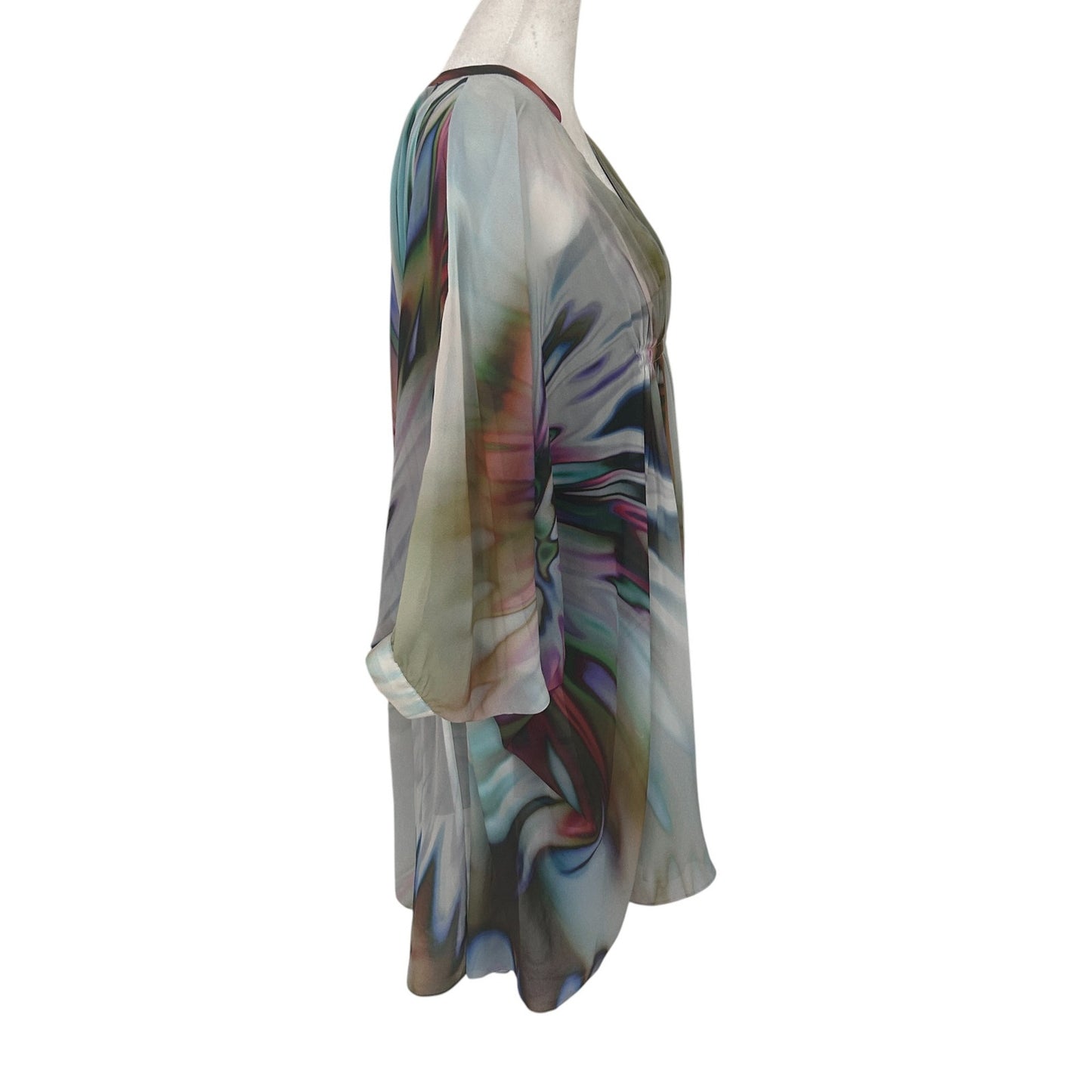Maggy London Grey Gold Green Purple Mini Kaftan Boho Tunic Dress Womens Size 6