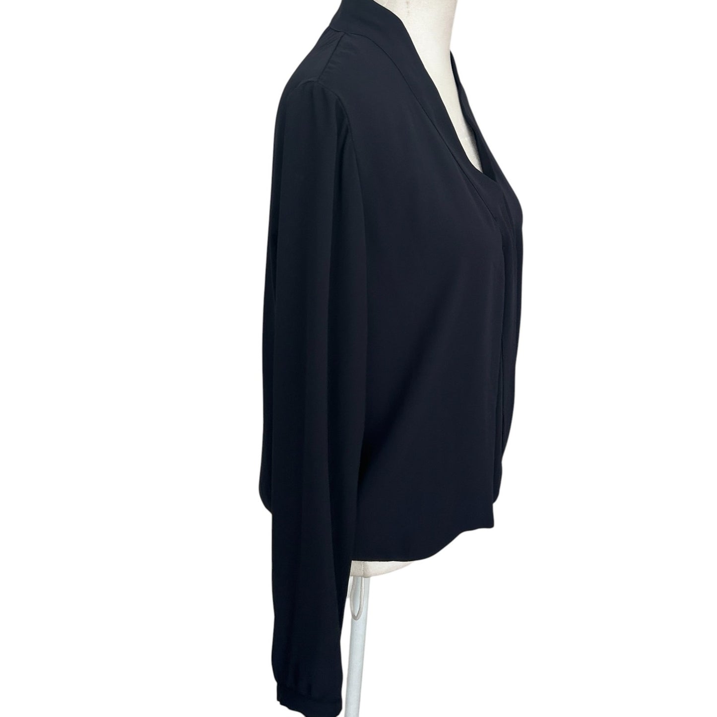 Veronica M. Navy Blue V-Neck Drape Front Long Blouse Top Womens Size Small