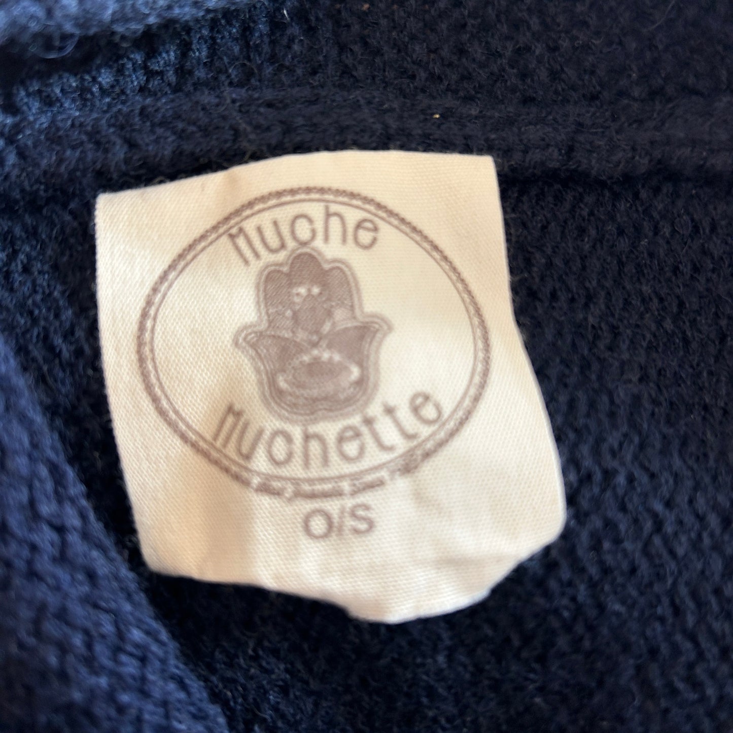 Muche et Muchette Navy Blue Turtleneck Sweater Raccoon Fur Cuffs Womens One Size