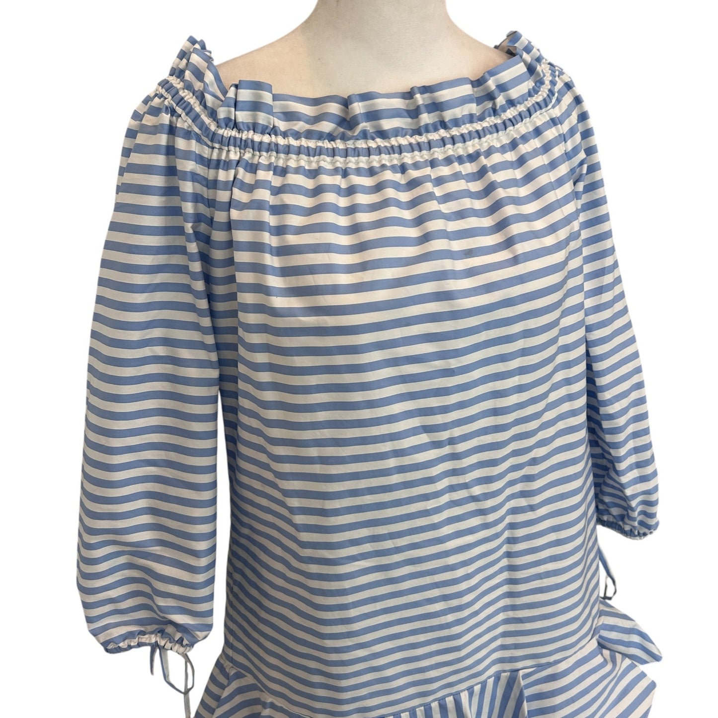 Danielle Fichera Blue and White Striped Ruffled Mini Dress Womens Size Small