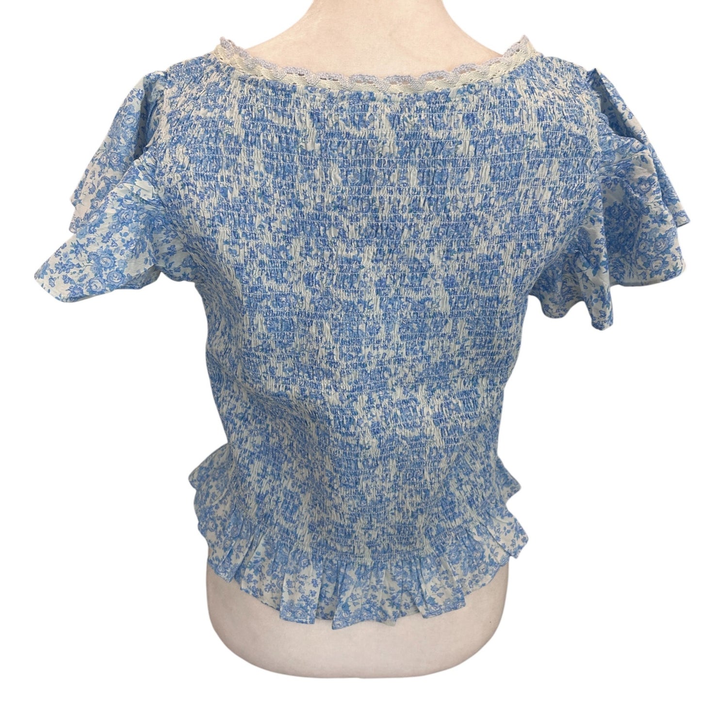 Love Shack Fancy NEW Spa Blue Milta Ruffled Top Womens Size Large