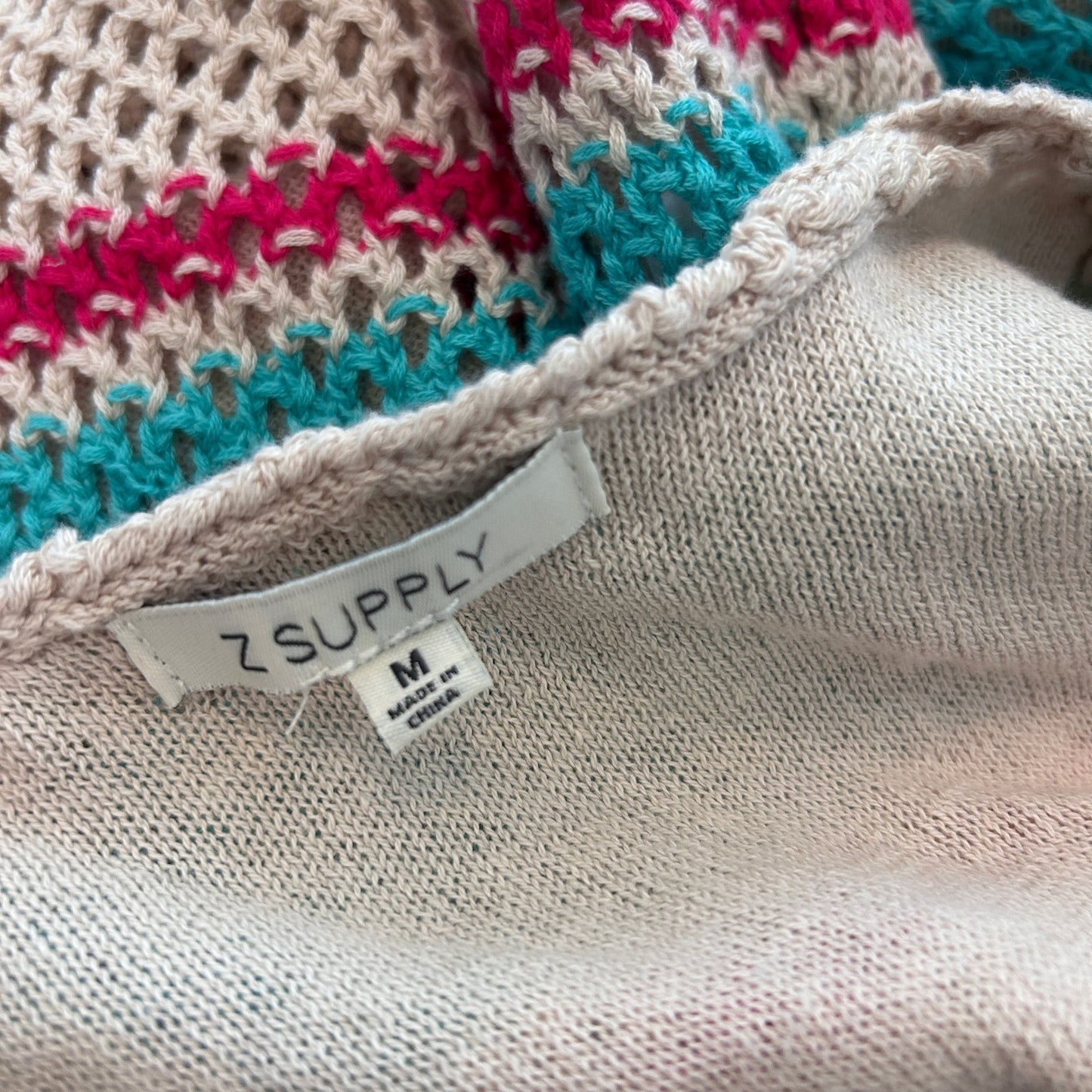 Z Supply Tan, Aqua, Pink Crochet Sweater Tank Top Boho Womens Size Medium