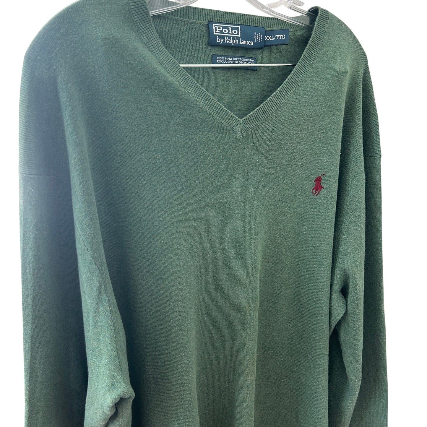Polo Ralph Lauren Army Green Pima Cotton V-Neck Sweater Mens Size XXL