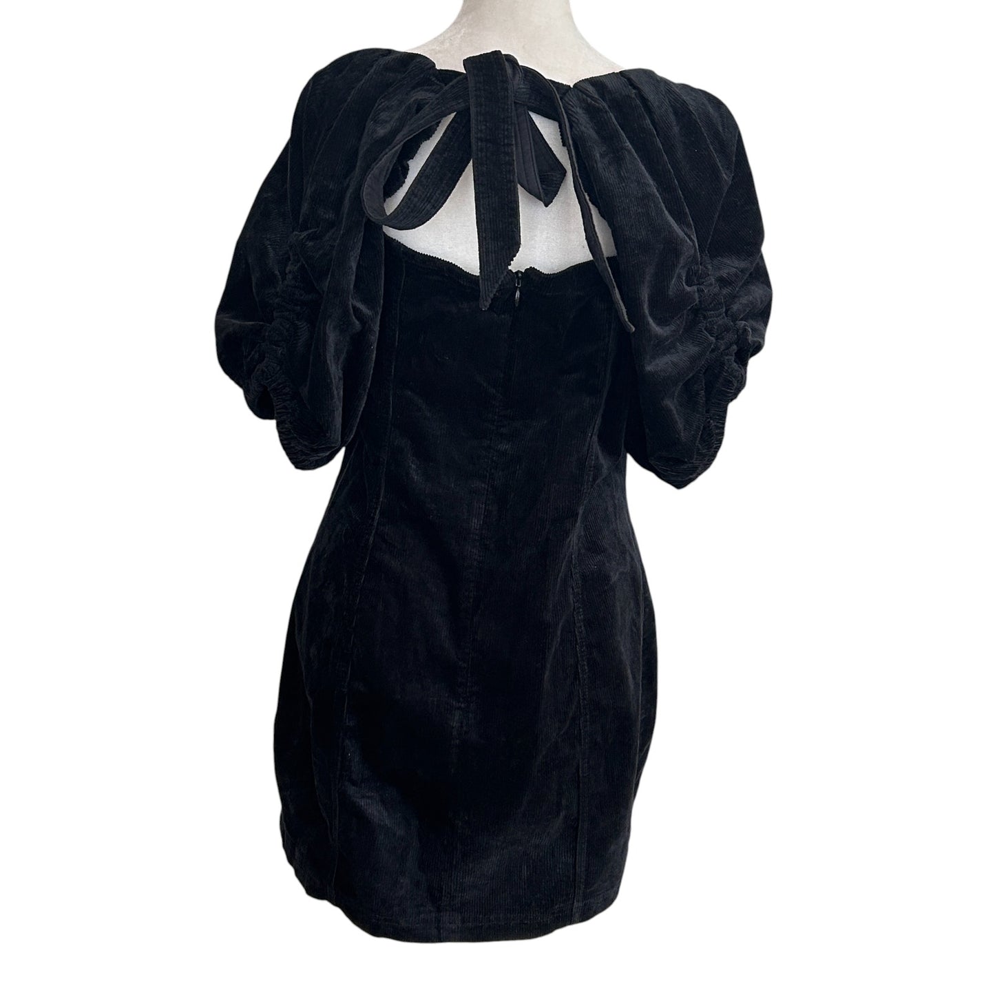 Anthropologie Pilcro Black Corduroy Mini Dress Puff Sleeve Womens Size Large