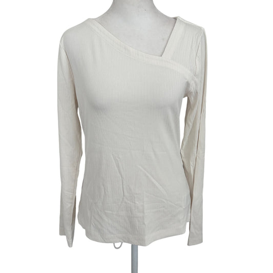 Spanx Ivory Long Sleeve Ribbed Asymmetrical Tee Womens Size Medium NEW WITH TAGS