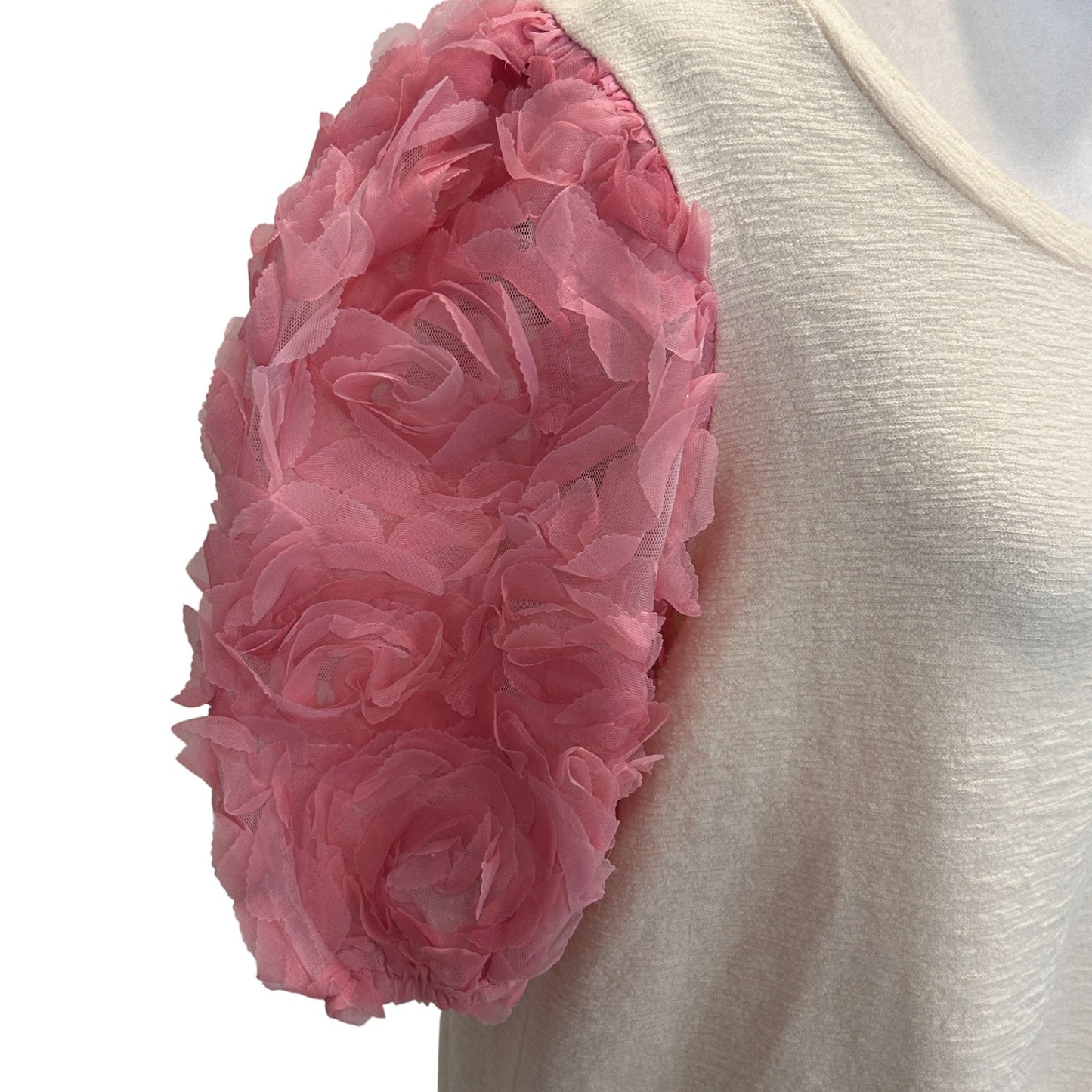Maeve Anthropologie Ivory and Pink Tulle Puff Short Sleeve Top Womens Size Large