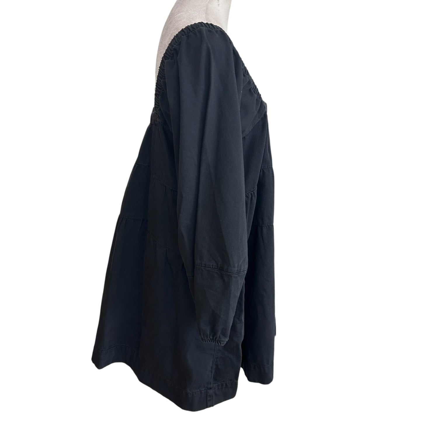 Free People Black Blue Jean Babydoll Dress Balloon Sleeve Womens Size Medium
