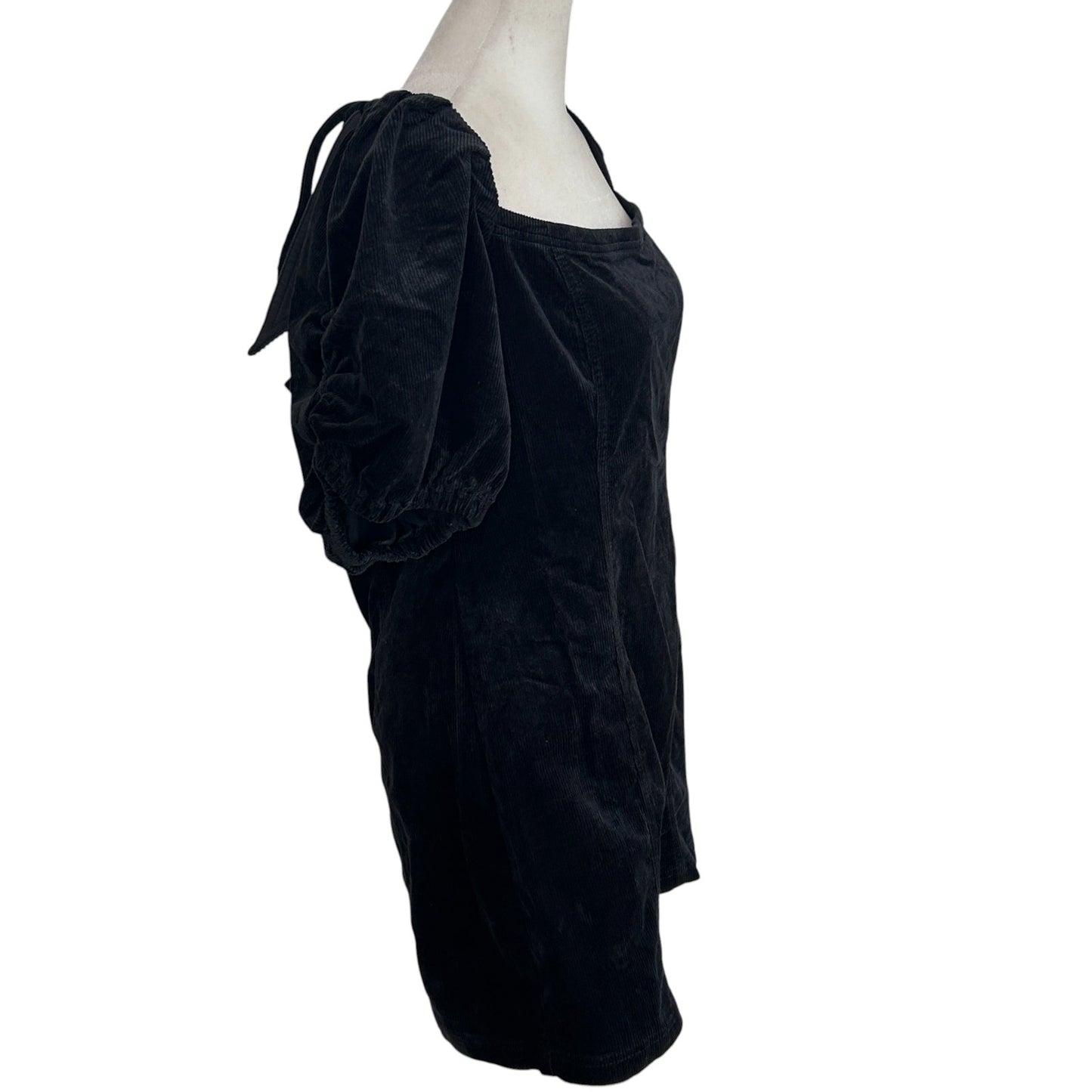 Anthropologie Pilcro Black Corduroy Mini Dress Puff Sleeve Womens Size Large