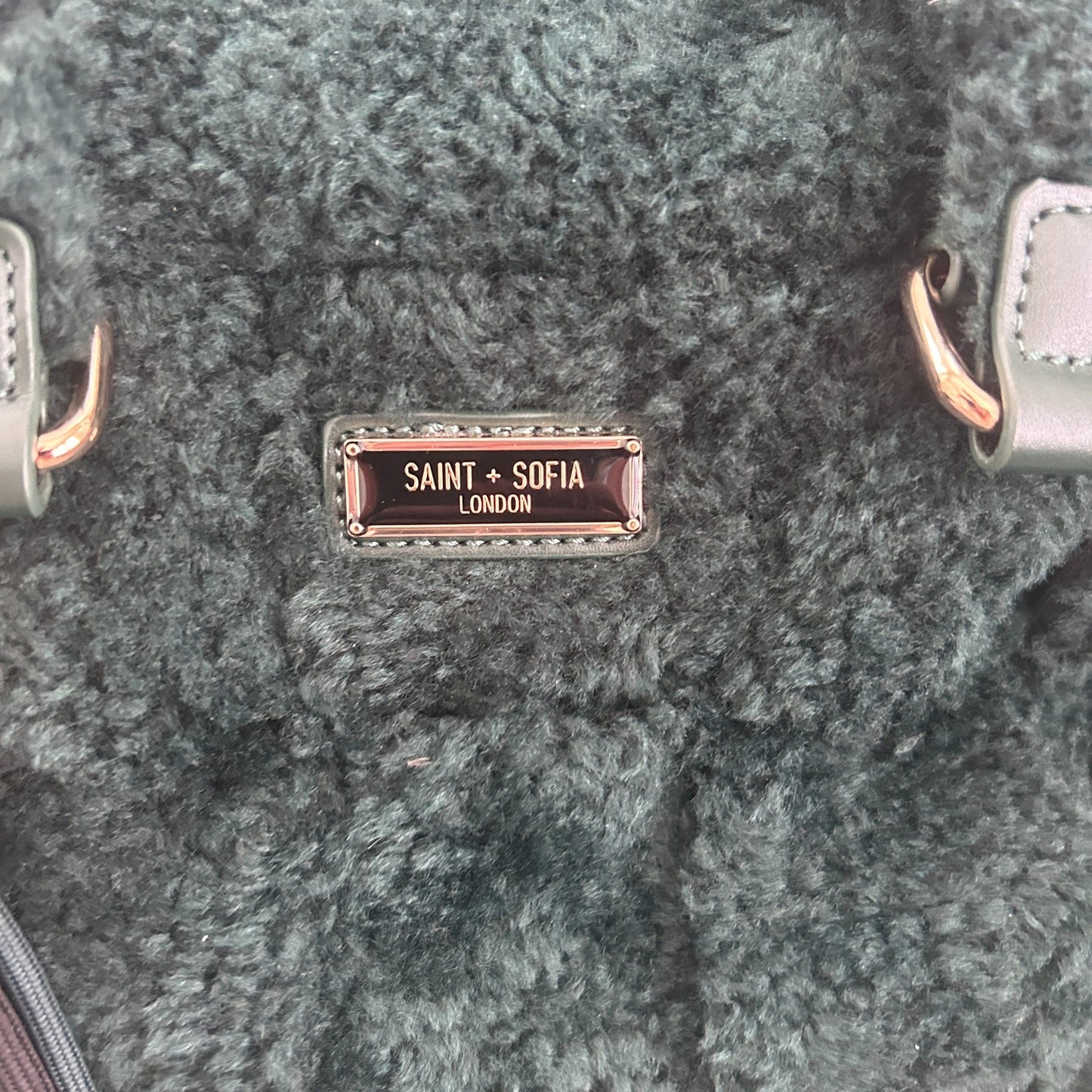 Saint + Sofia Hunter Green Fleece and Leather Shoulder Top Handle Bag