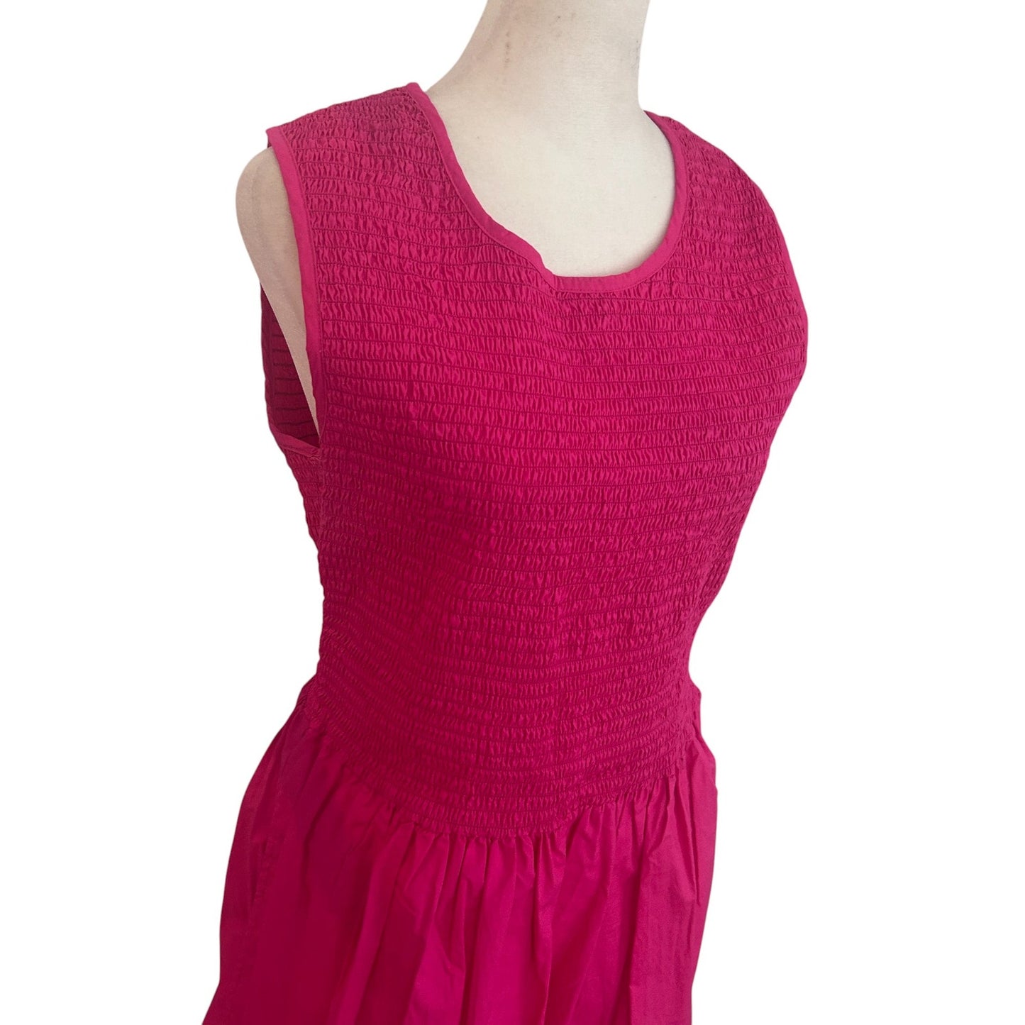 French Connection Pink Rhodes Sleeveless Poplin Smocked Dress Womens Size 12
