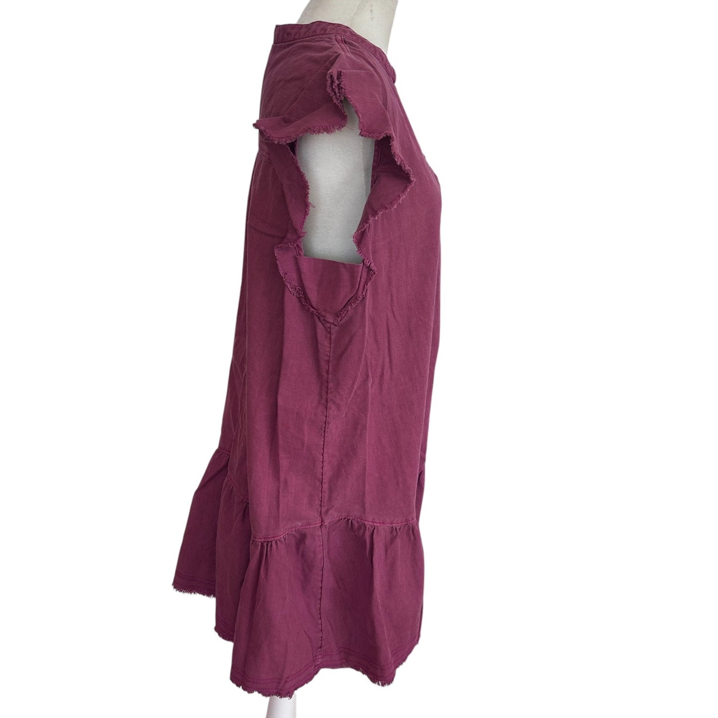 Anthropologie Pilcro Burgundy Flounced Tunic Dress Fringe Womens Size Medium