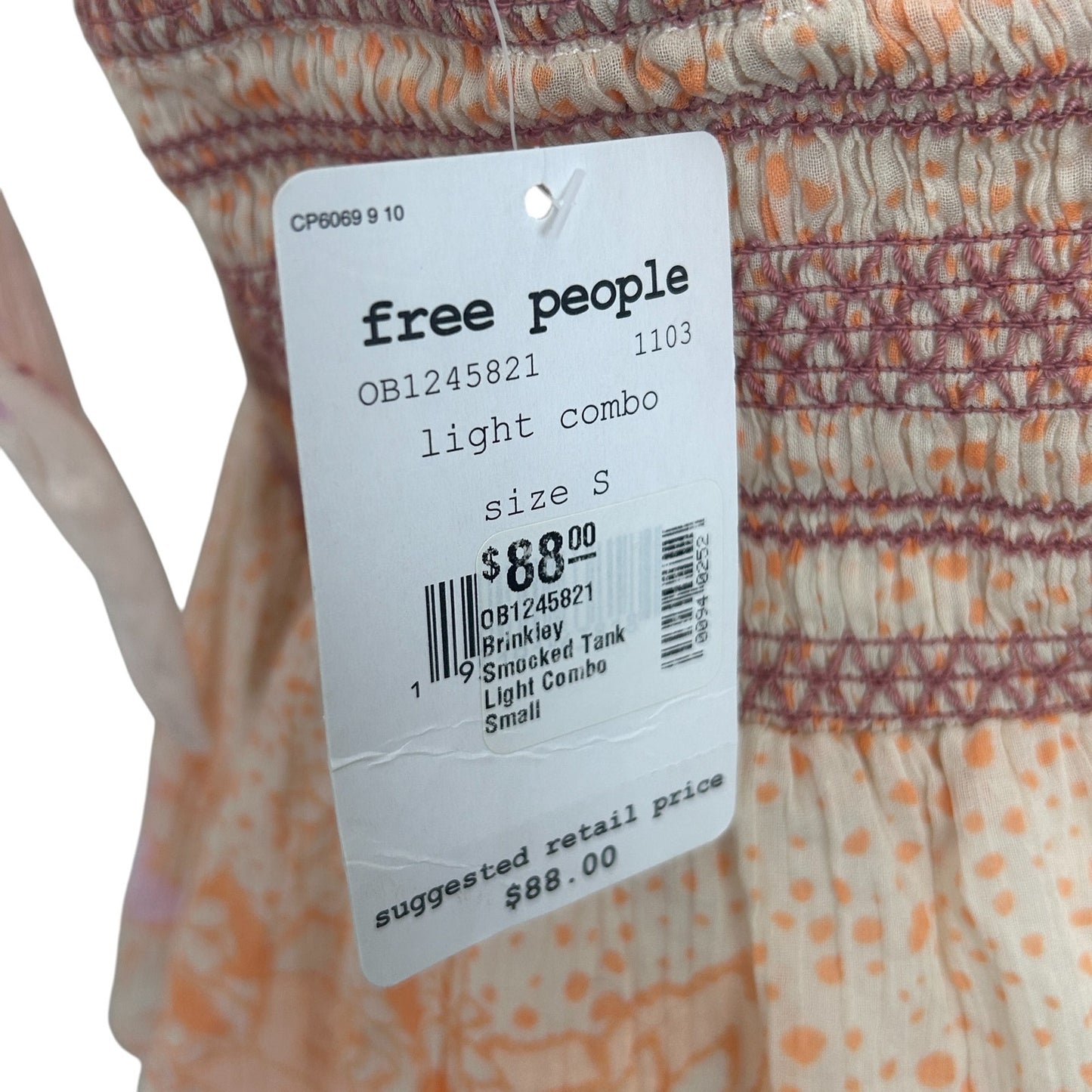 Free People NWT Brinkley Smocked Tan Pink Orange Floral Womens Size Small NEW