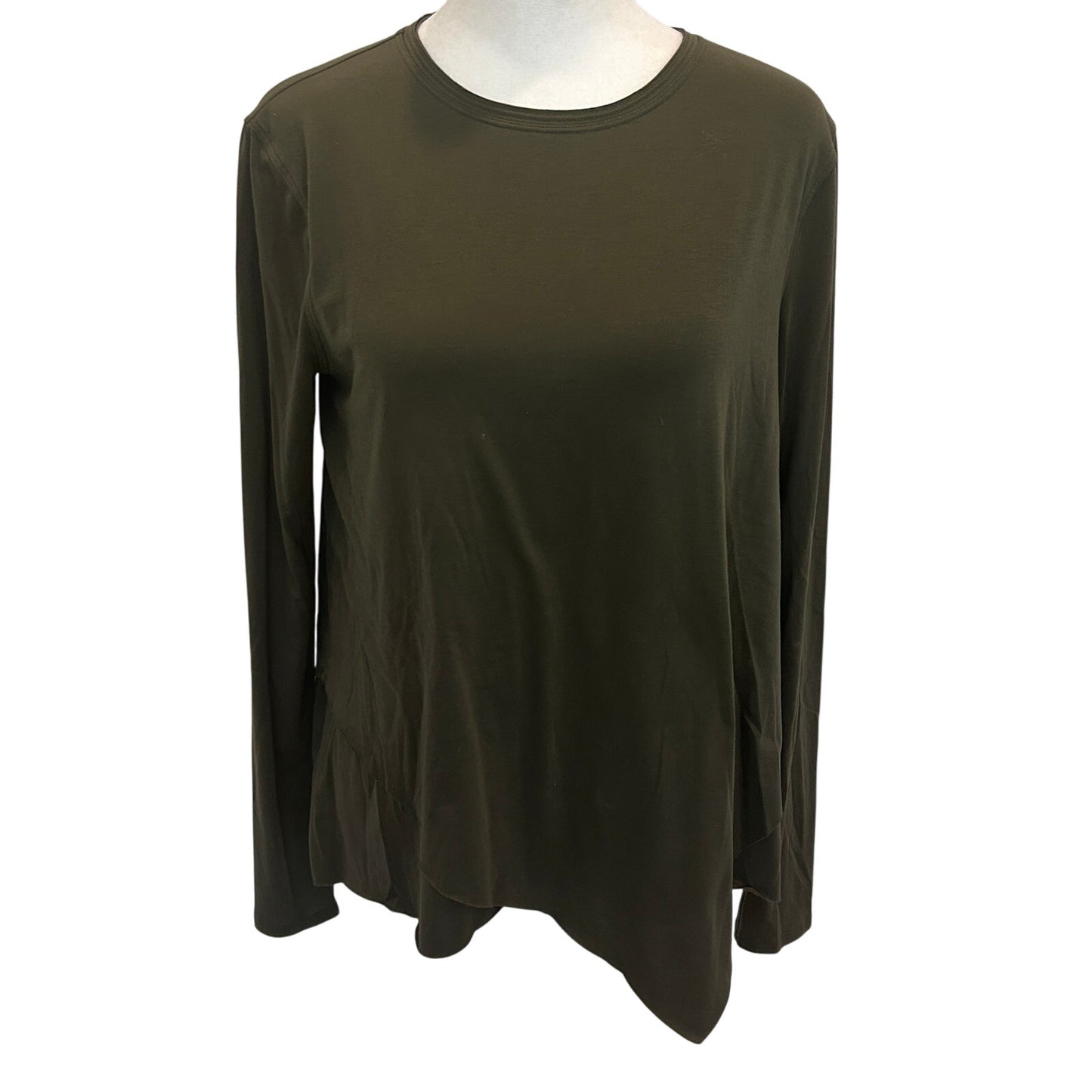 Lululemon Olive Green Long Sleeve Uneven Raw Hem Tee Womens Size 4