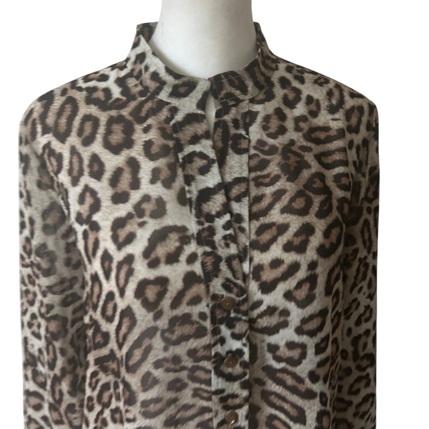 W by Worth Cheetah Animal Print V-Neck Tunic Blouse Womens Size Small
