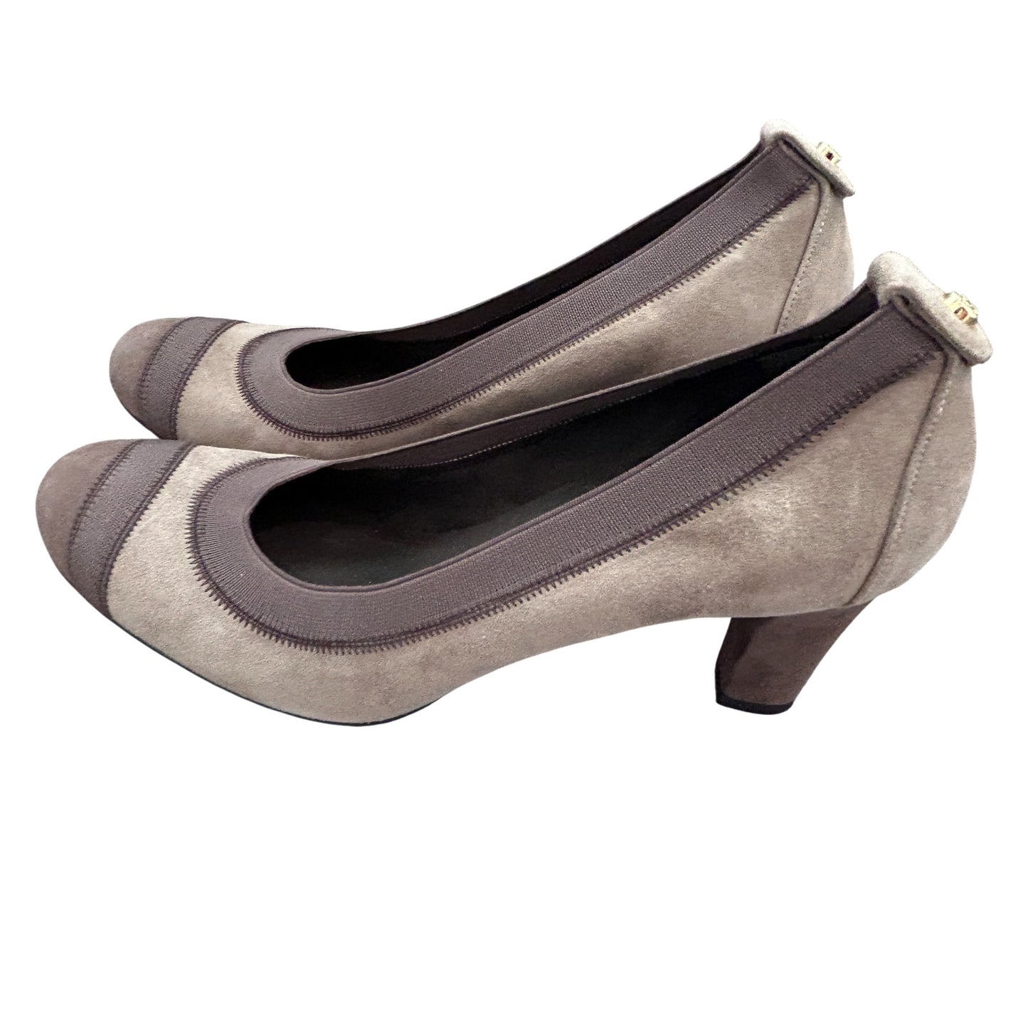 Stuart Weitzman Brown Suede Colorblock Elastic Trim Pump Womens Size 8