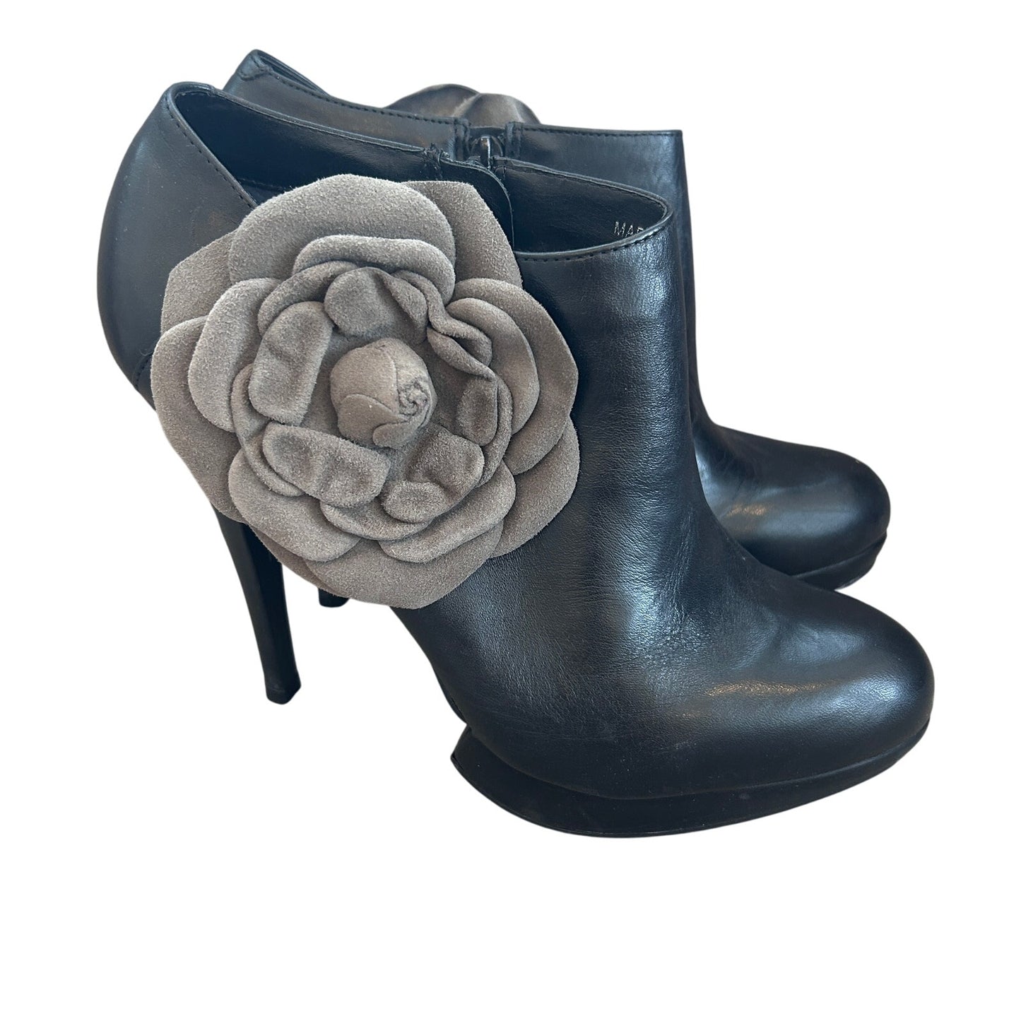 Kelsi Dagger Rosabella Black Grey Leather Heeled Platform Boots Womens Size 8.5