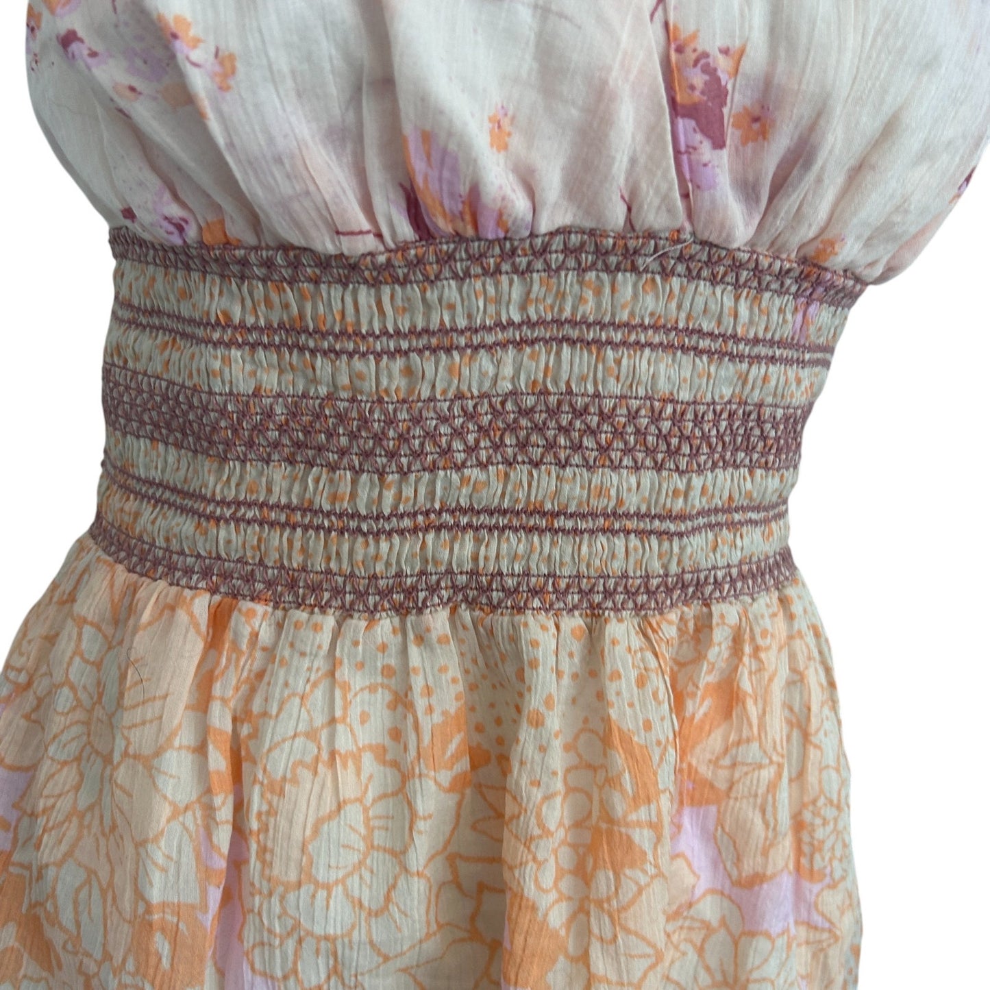 Free People NWT Brinkley Smocked Tan Pink Orange Floral Womens Size Small NEW
