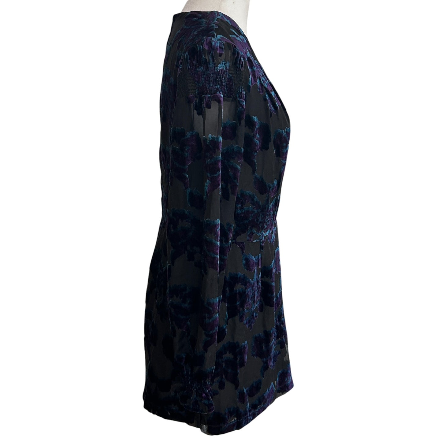 Adelyn Rae Black Blue Purple Floral Long Sleeve Shorts Romper Womens Size Medium