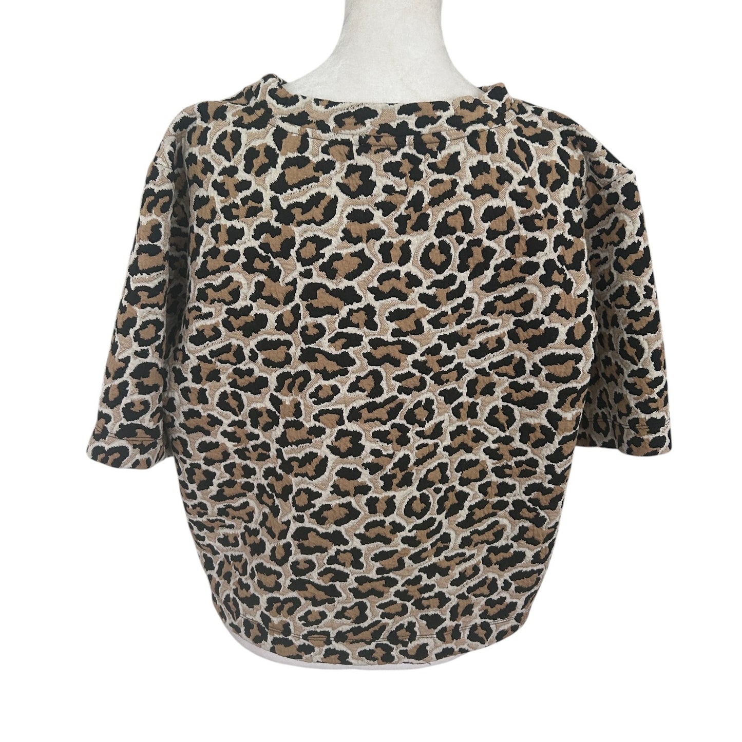 Maeve Anthropologie Cheetah Boxy Short Sleeve Knit Top Womens Size Large