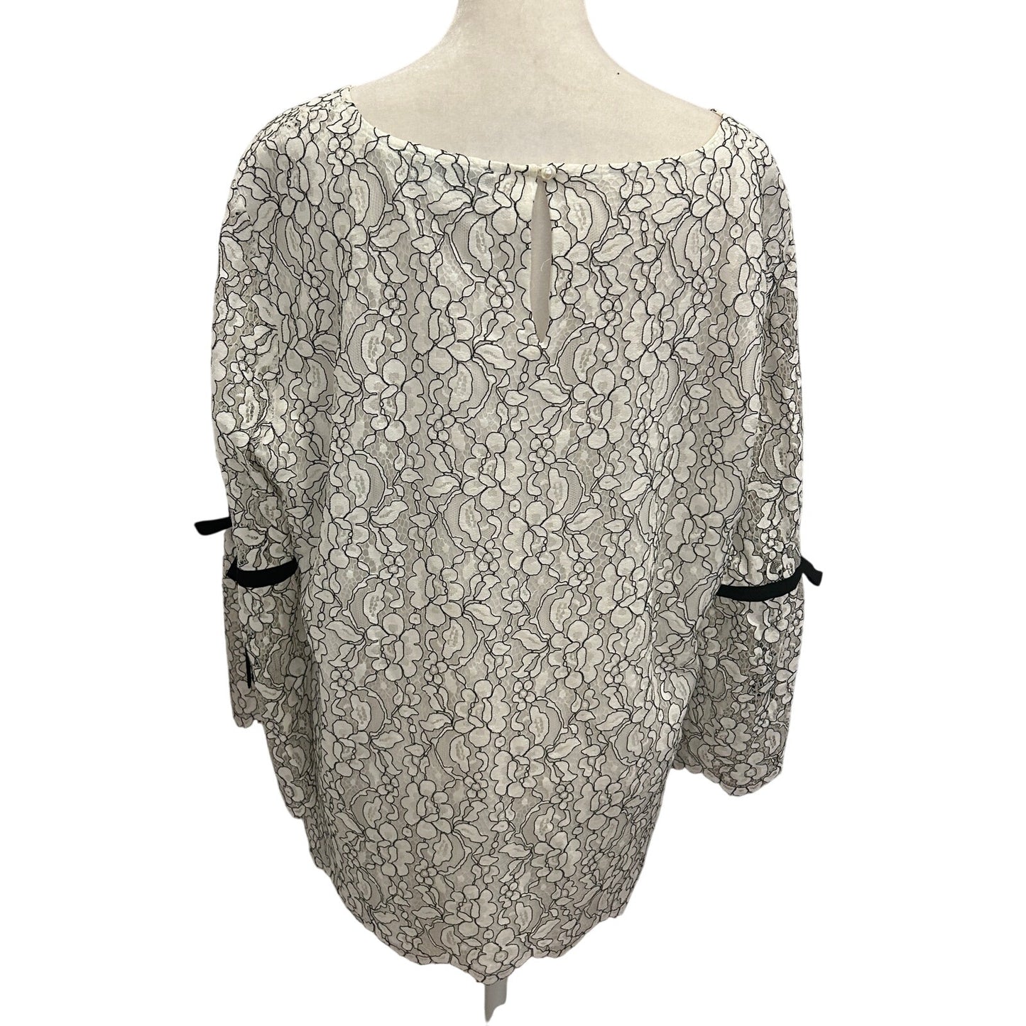 Karl Lagerfeld Paris Black / White Lacy Bell Sleeve Top Blouse Womens Size Large