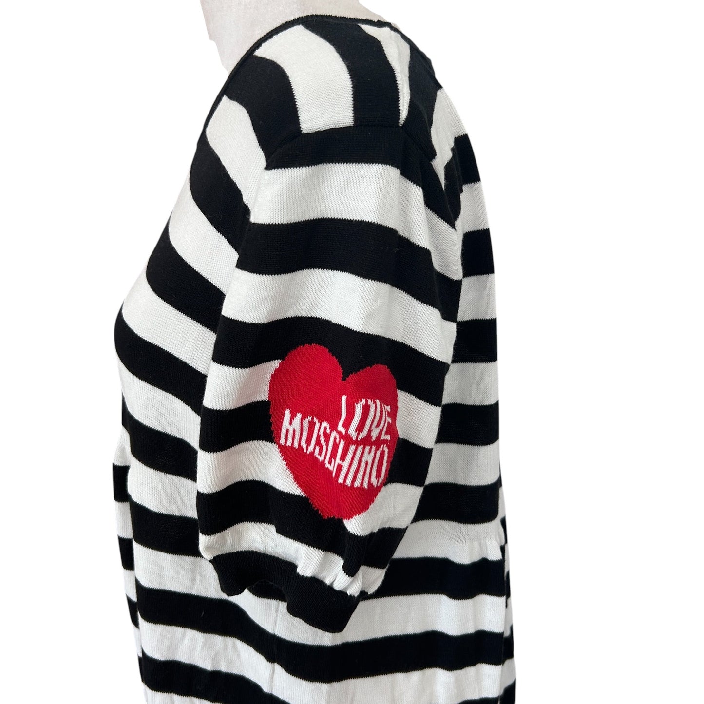 Love Moschino Black and White Striped Sweater Dress Red Heart Womens Size Medium