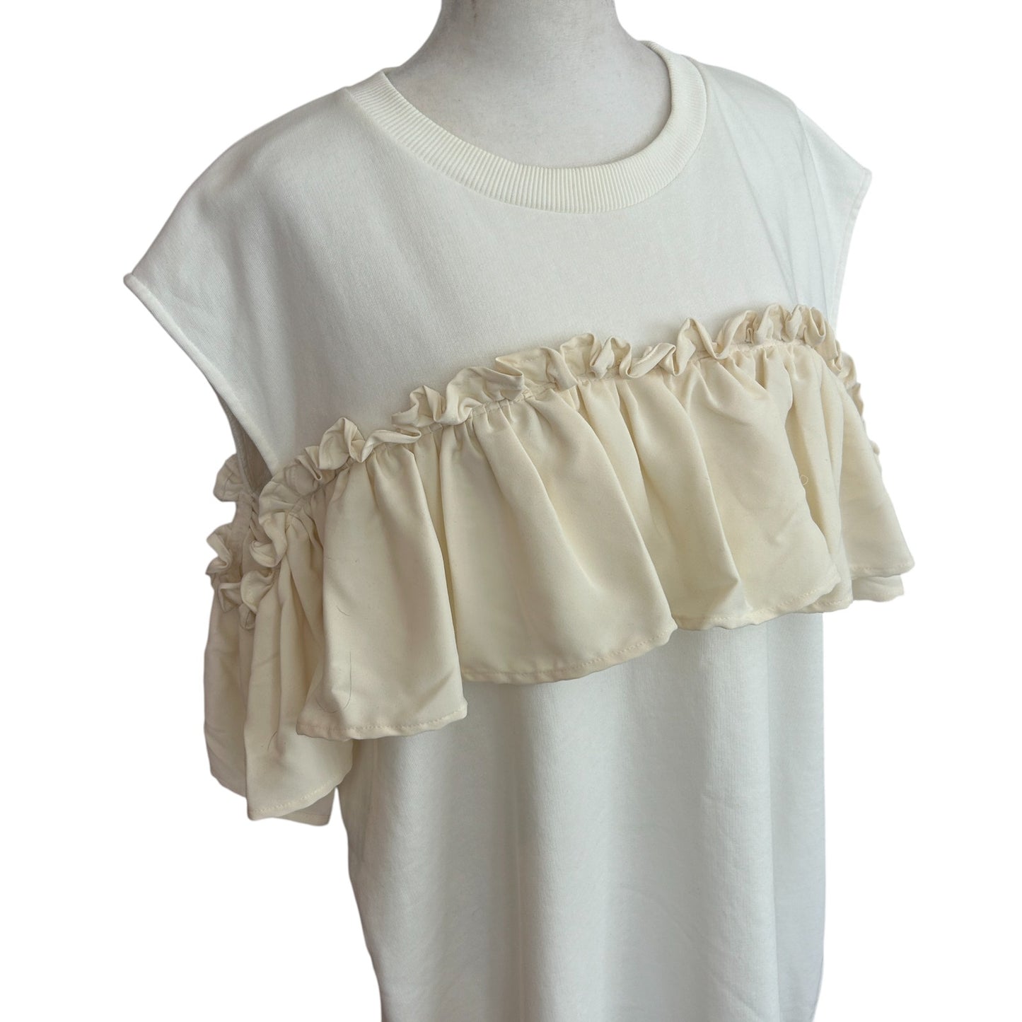 MM6 Maison Margiela Ivory Sleeveless Ruffle Sweatshirt Dress Womens Size Large