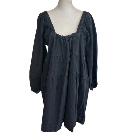 Free People Black Blue Jean Babydoll Dress Balloon Sleeve Womens Size Medium