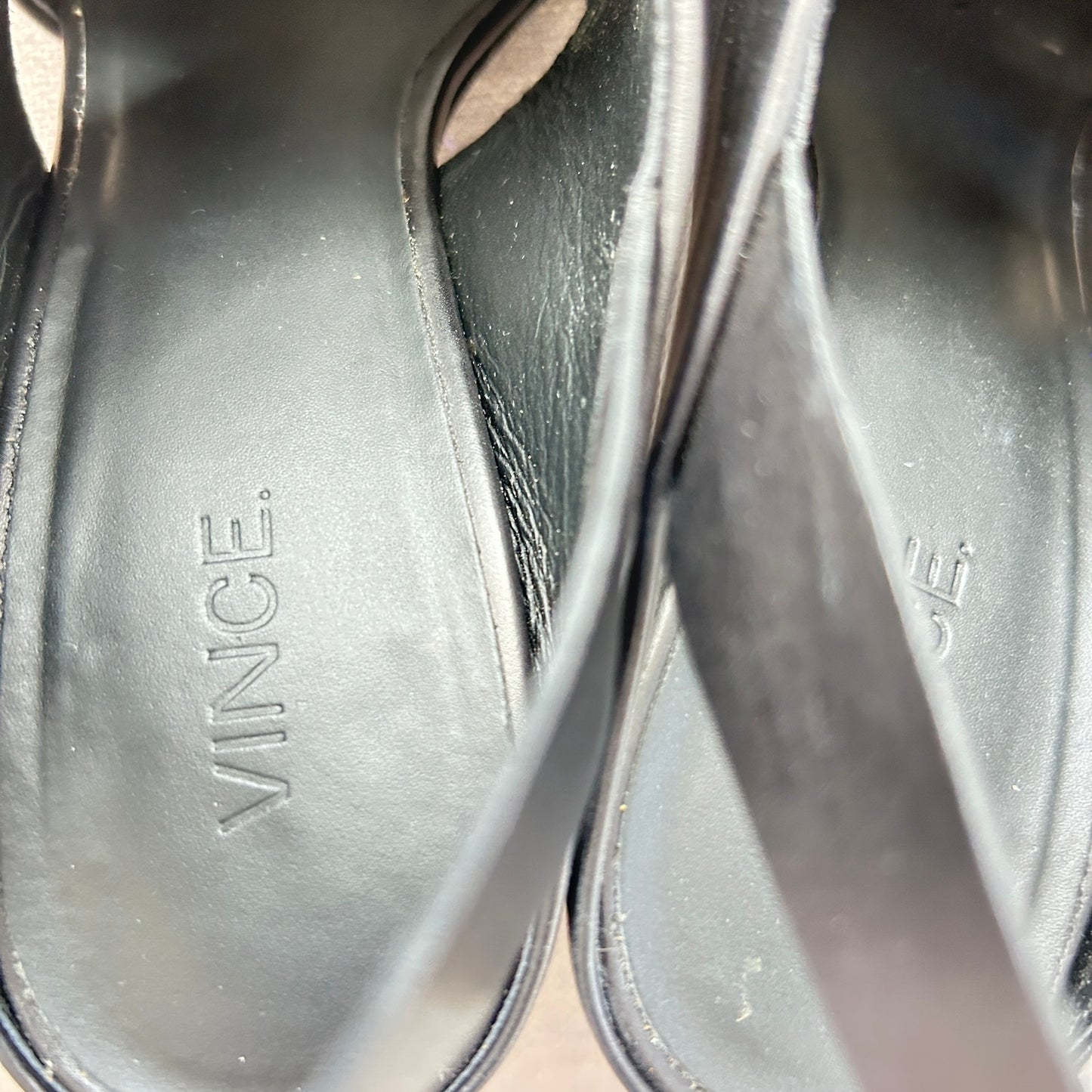 Vince Faine Black Leather Slingback Block Heel Sandal Shoes Womens Size 7.5