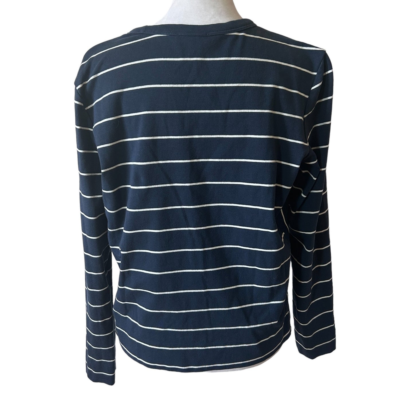 Lilla P Navy Blue and White Striped Long Sleeve Pullover Top Womens Size Small
