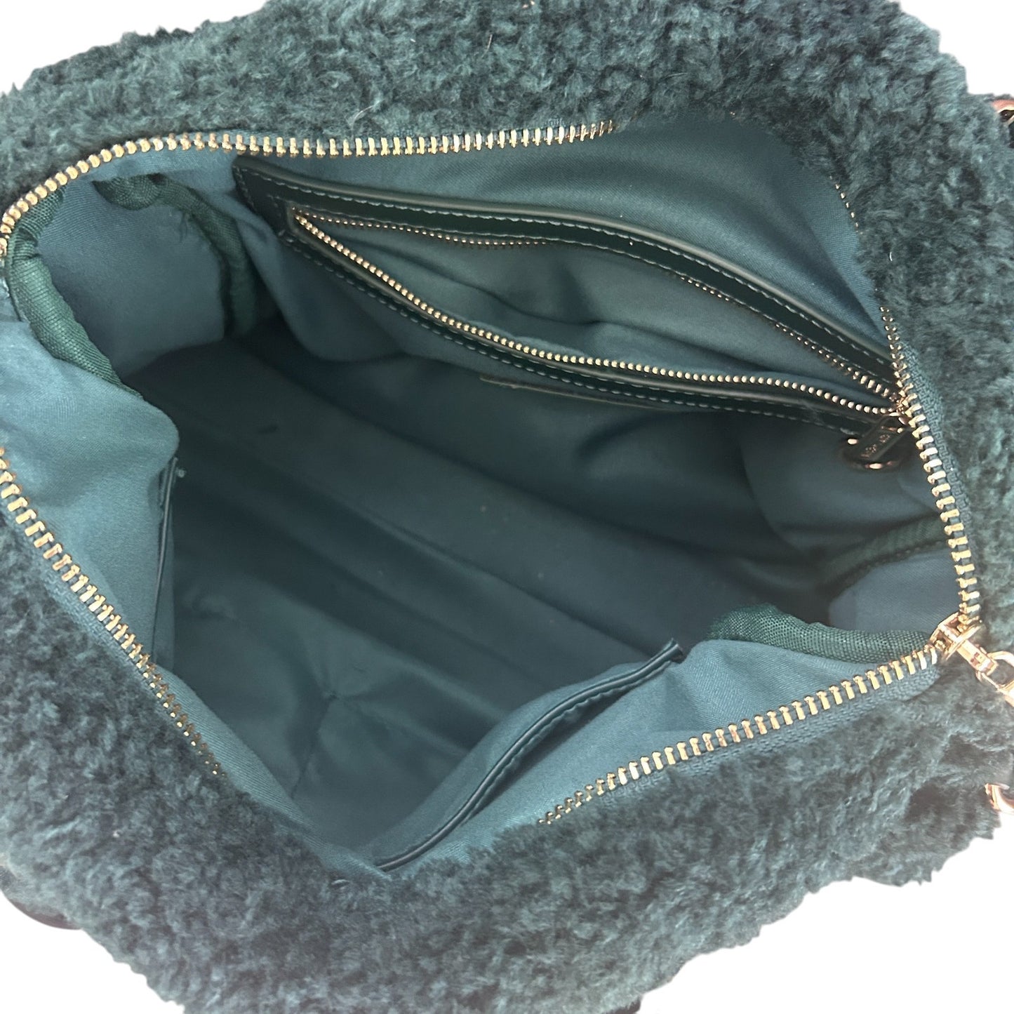 Saint + Sofia Hunter Green Fleece and Leather Shoulder Top Handle Bag