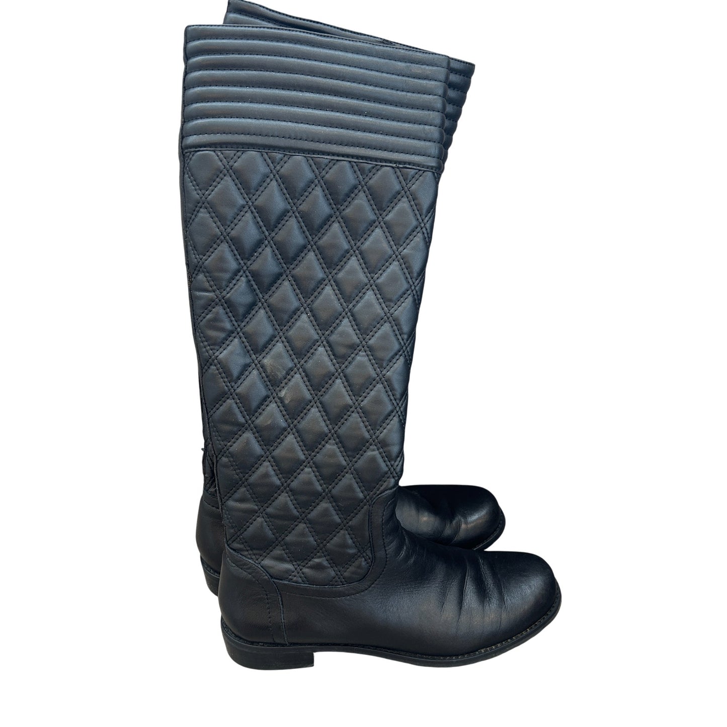 Stuart Weitzman Clute Black Leather Quilted Riding Boot Womens Size 7.5