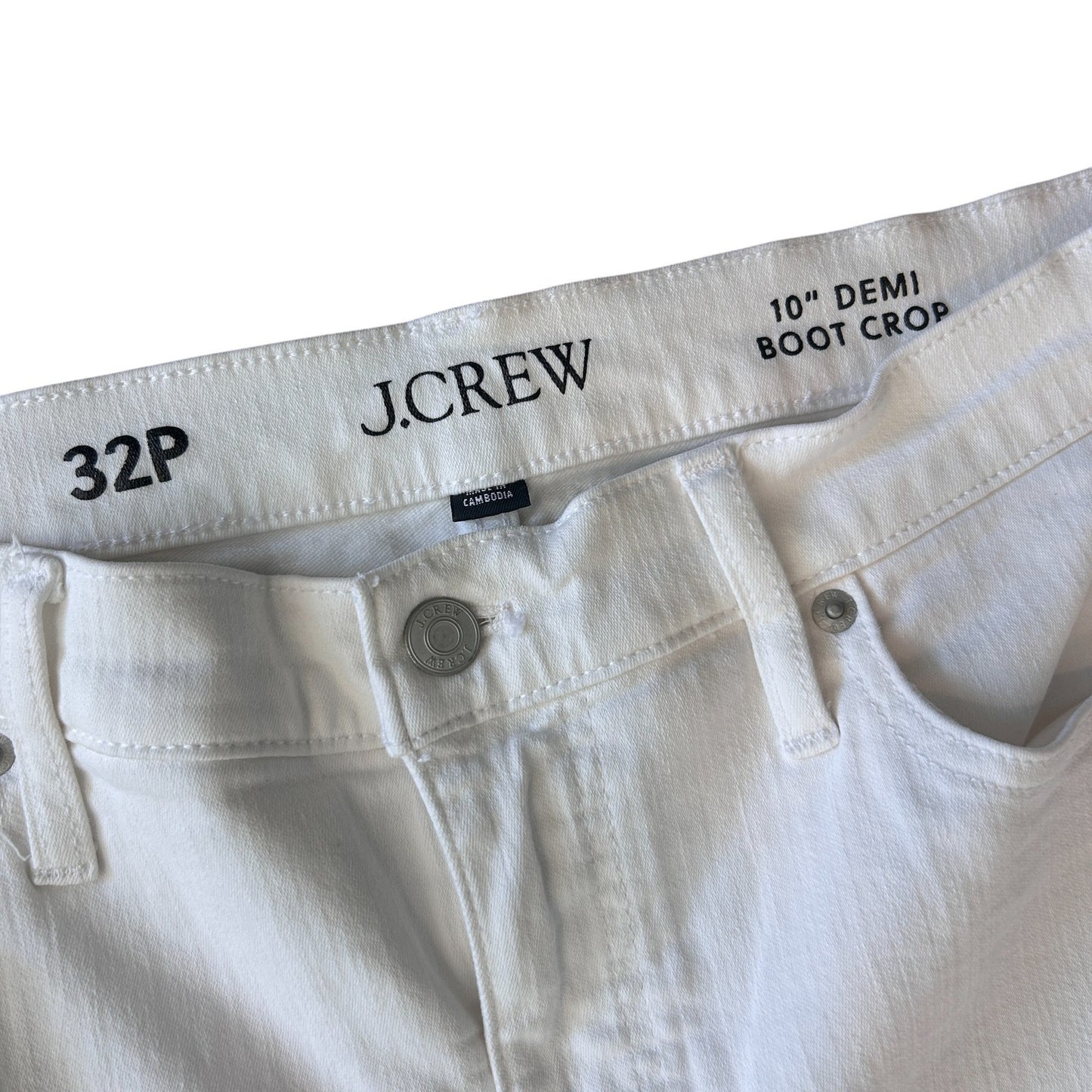 J Crew White 10" Demi Boot Crop Raw Hem Denim Jeans Womens Size 32 Petite