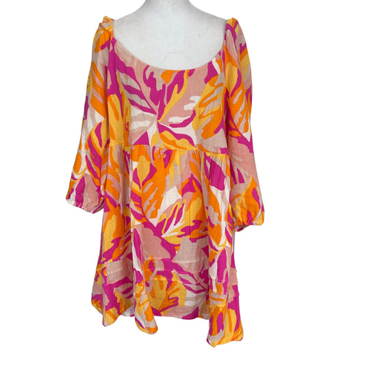 Sanctuary Tan Orange Pink Babydoll Dress Balloon Sleeve Womens Size XL