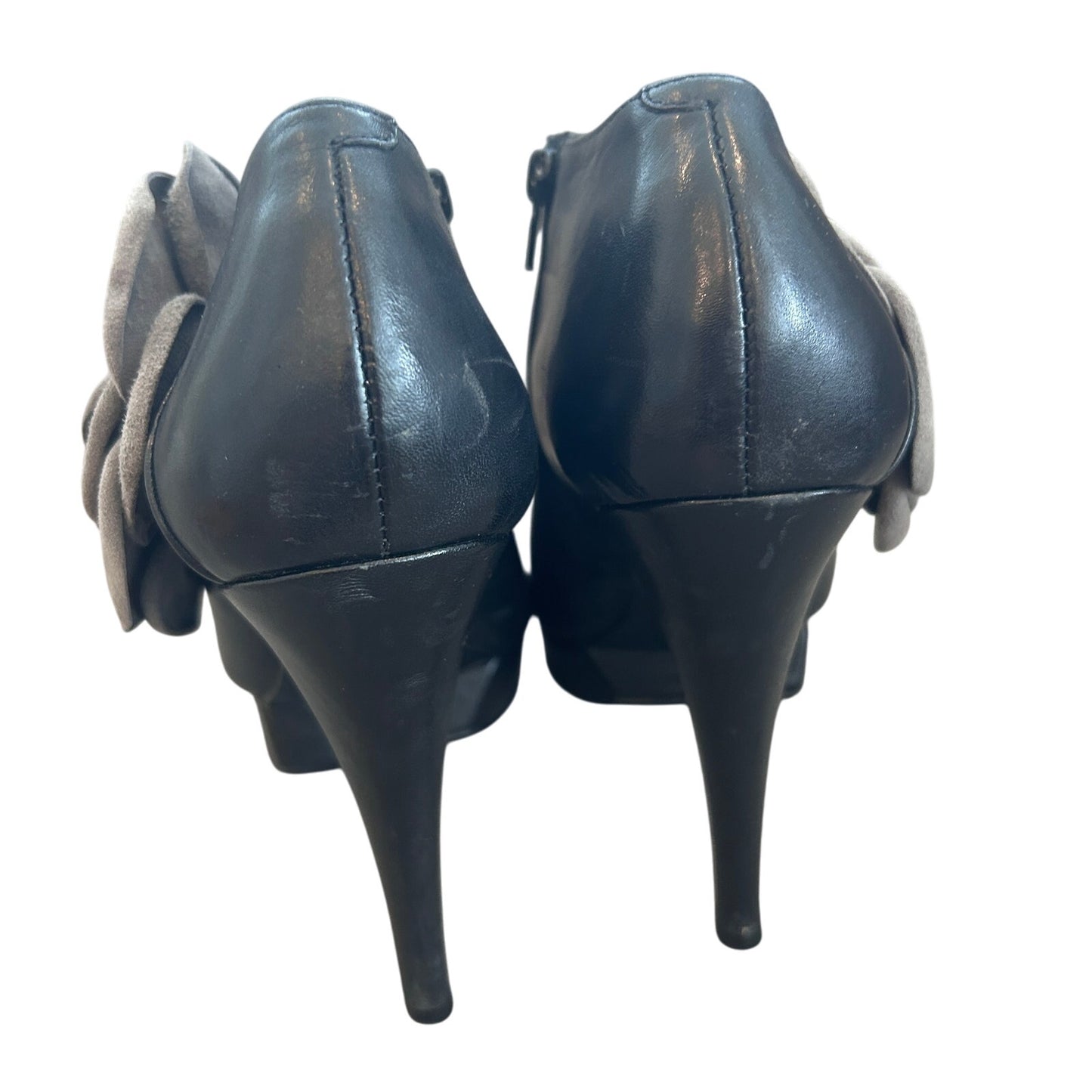 Kelsi Dagger Rosabella Black Grey Leather Heeled Platform Boots Womens Size 8.5