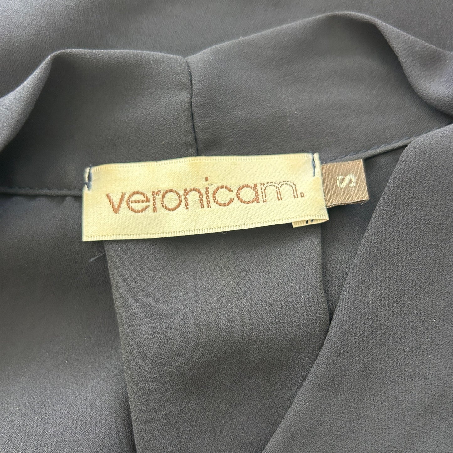 Veronica M. Navy Blue V-Neck Drape Front Long Blouse Top Womens Size Small